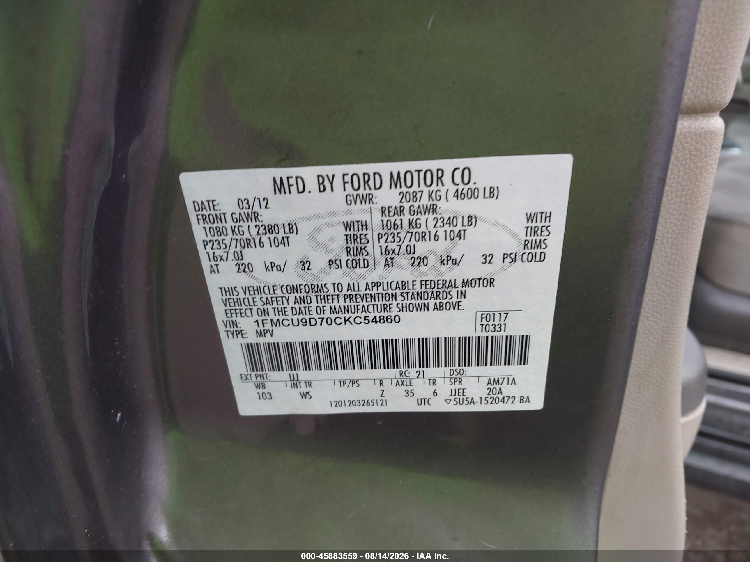 2012 Ford Escape Xlt Gray vin: 1FMCU9D70CKC54860