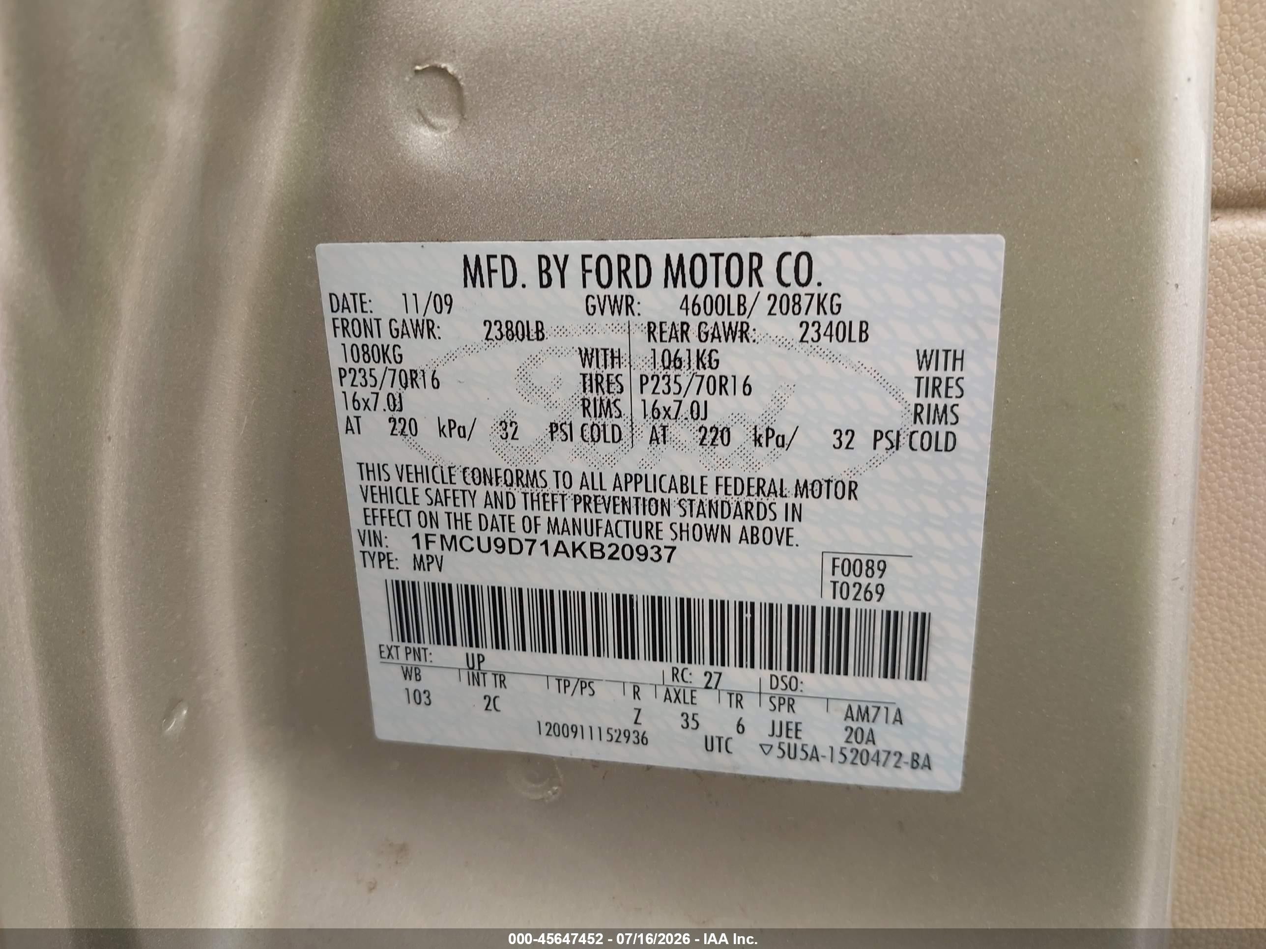 2010 Ford Escape Xlt Золотой vin: 1FMCU9D71AKB20937