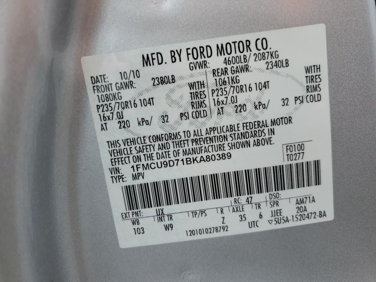 2011 Ford Escape Xlt Серебряный vin: 1FMCU9D71BKA80389