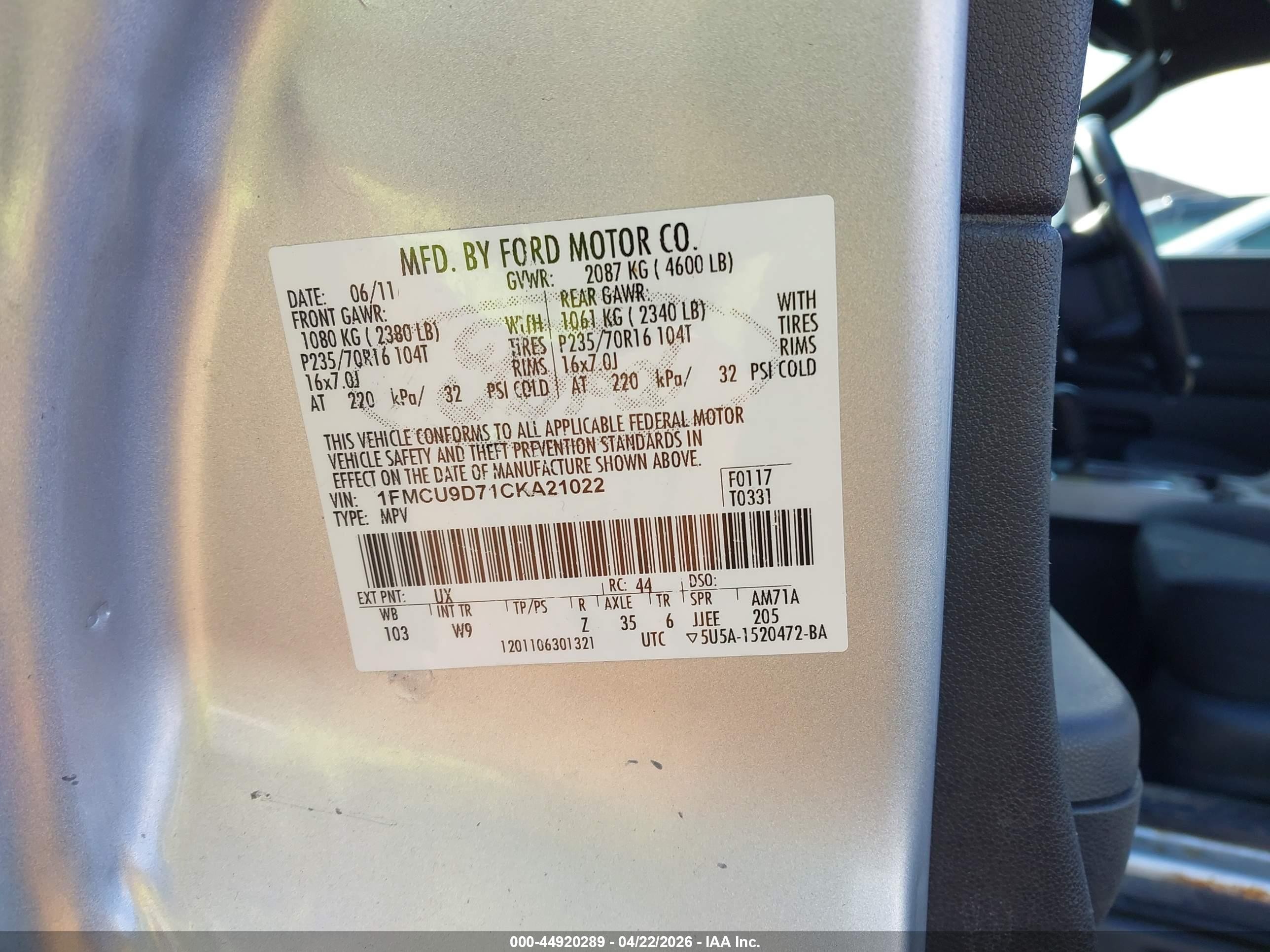 2012 Ford Escape Xlt Silver vin: 1FMCU9D71CKA21022