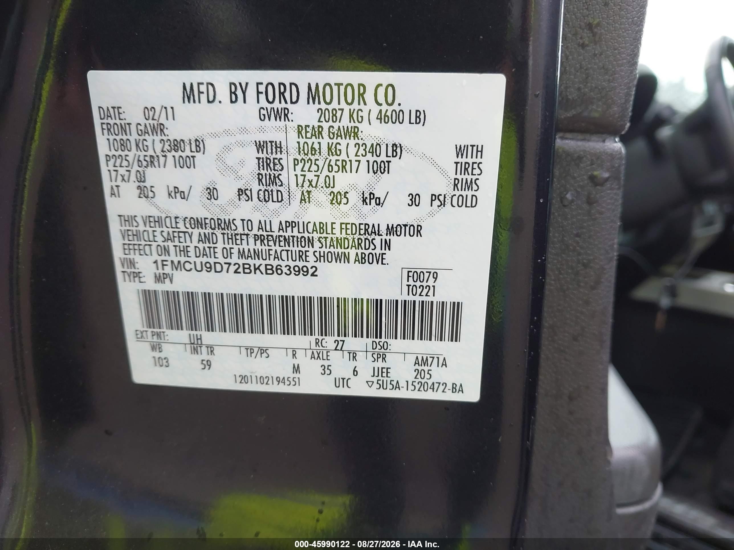 2011 Ford Escape Xlt Black vin: 1FMCU9D72BKB63992