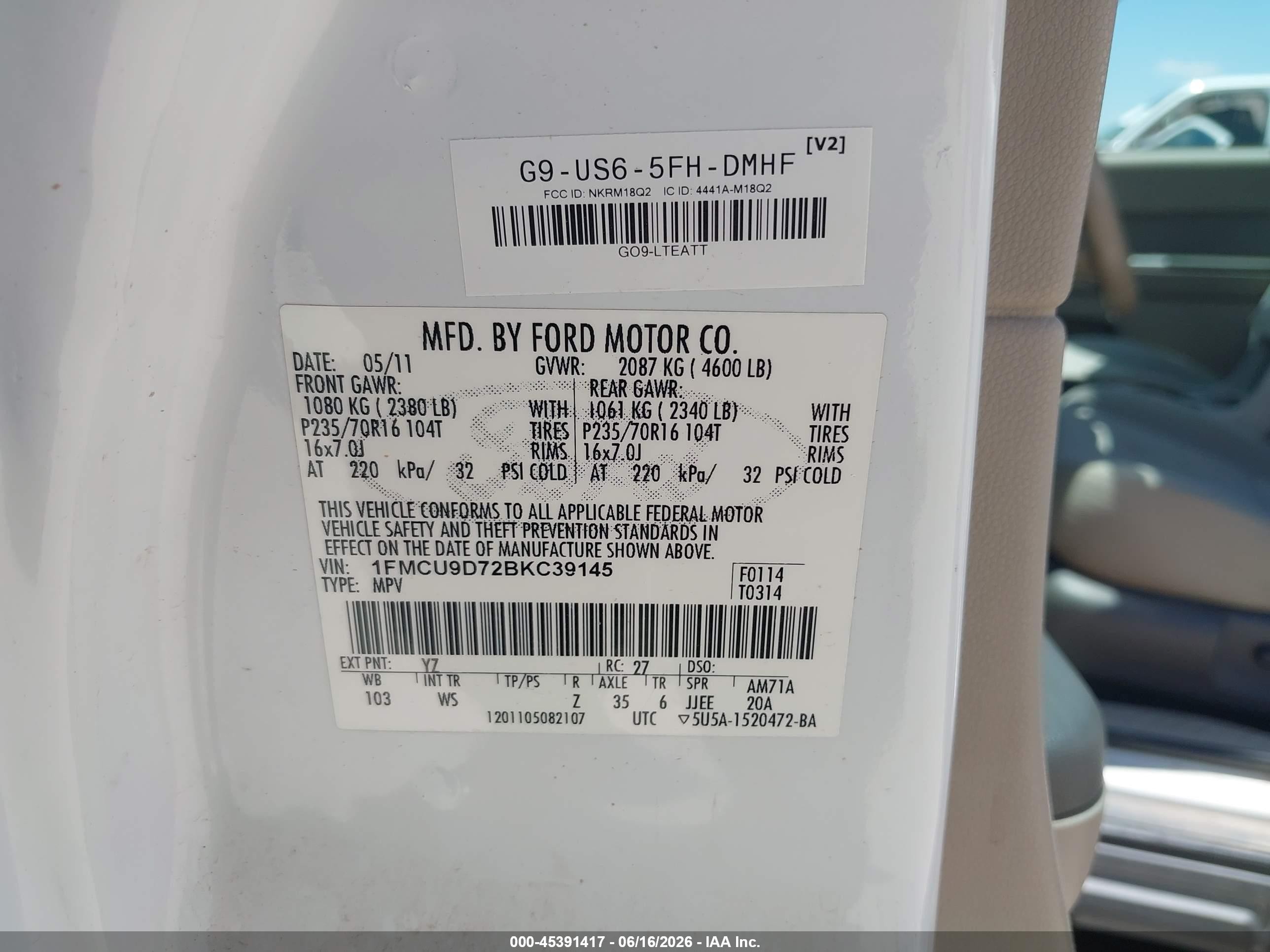 2011 Ford Escape Xlt White vin: 1FMCU9D72BKC39145