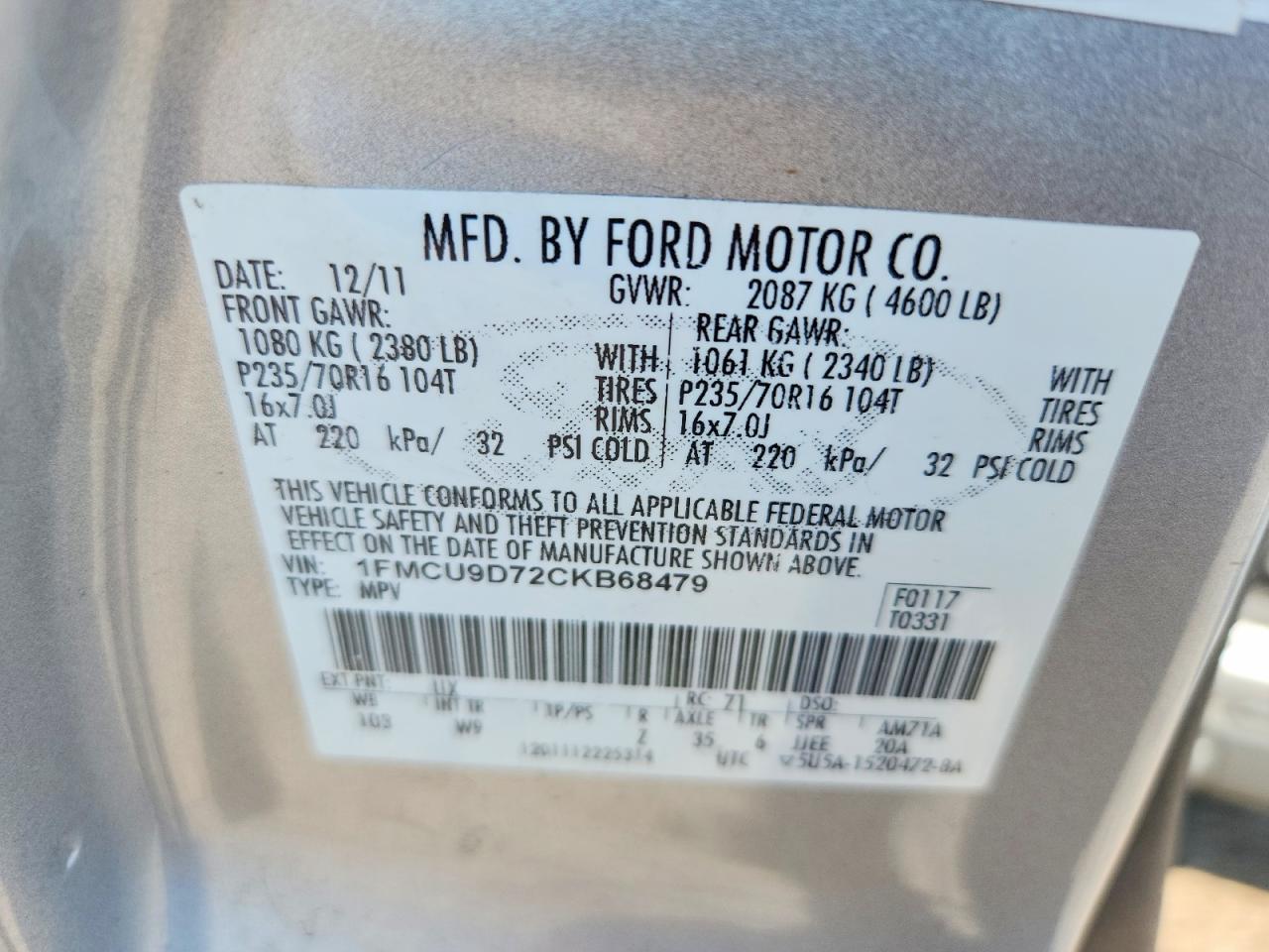 2012 Ford Escape Xlt Silver vin: 1FMCU9D72CKB68479