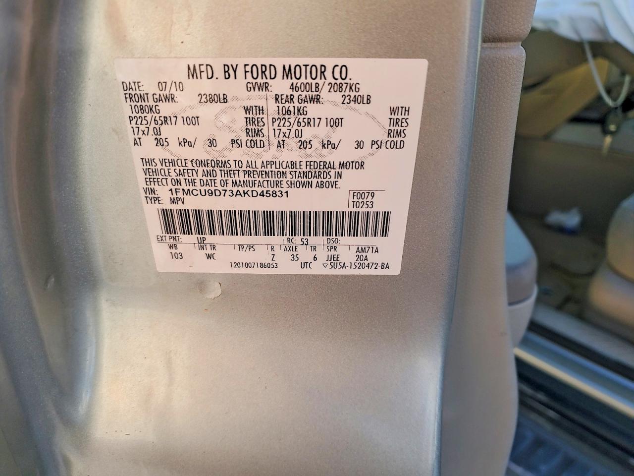 2010 Ford Escape Xlt Gold vin: 1FMCU9D73AKD45831