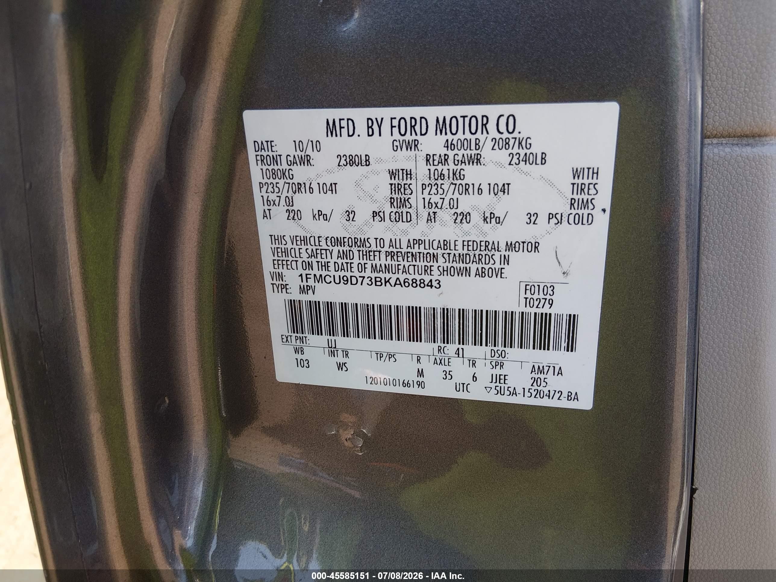 2011 Ford Escape Xlt Gray vin: 1FMCU9D73BKA68843