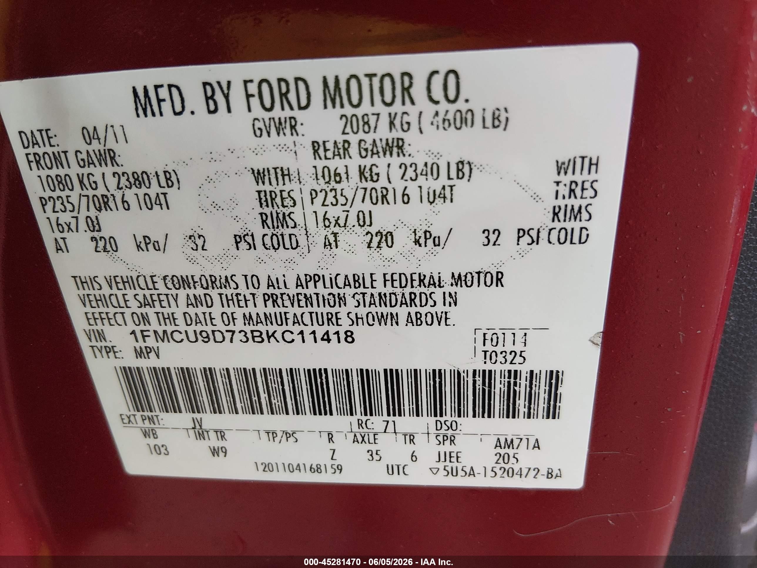 2011 Ford Escape Xlt Red vin: 1FMCU9D73BKC11418