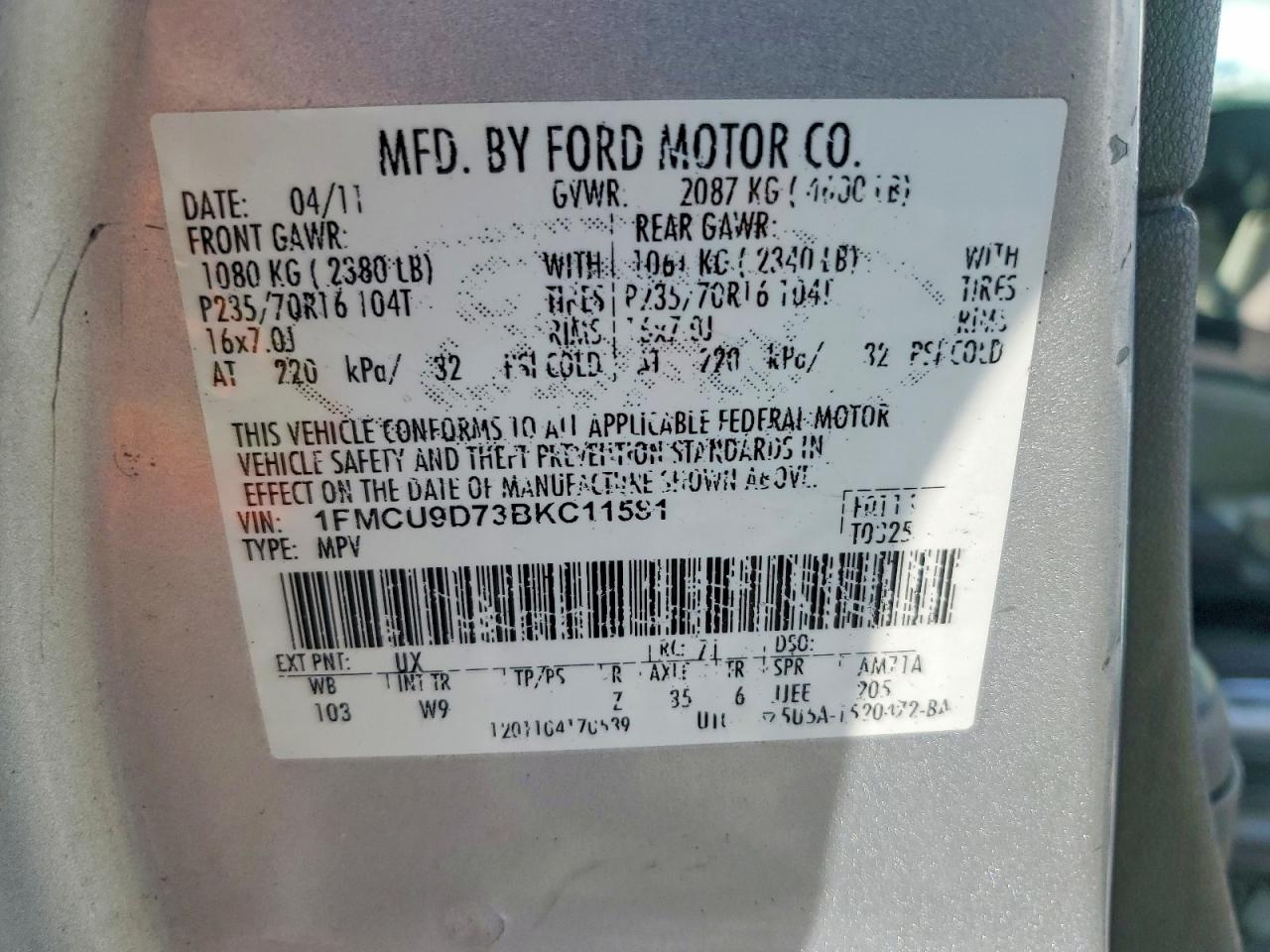 2011 Ford Escape Xlt Silver vin: 1FMCU9D73BKC11581