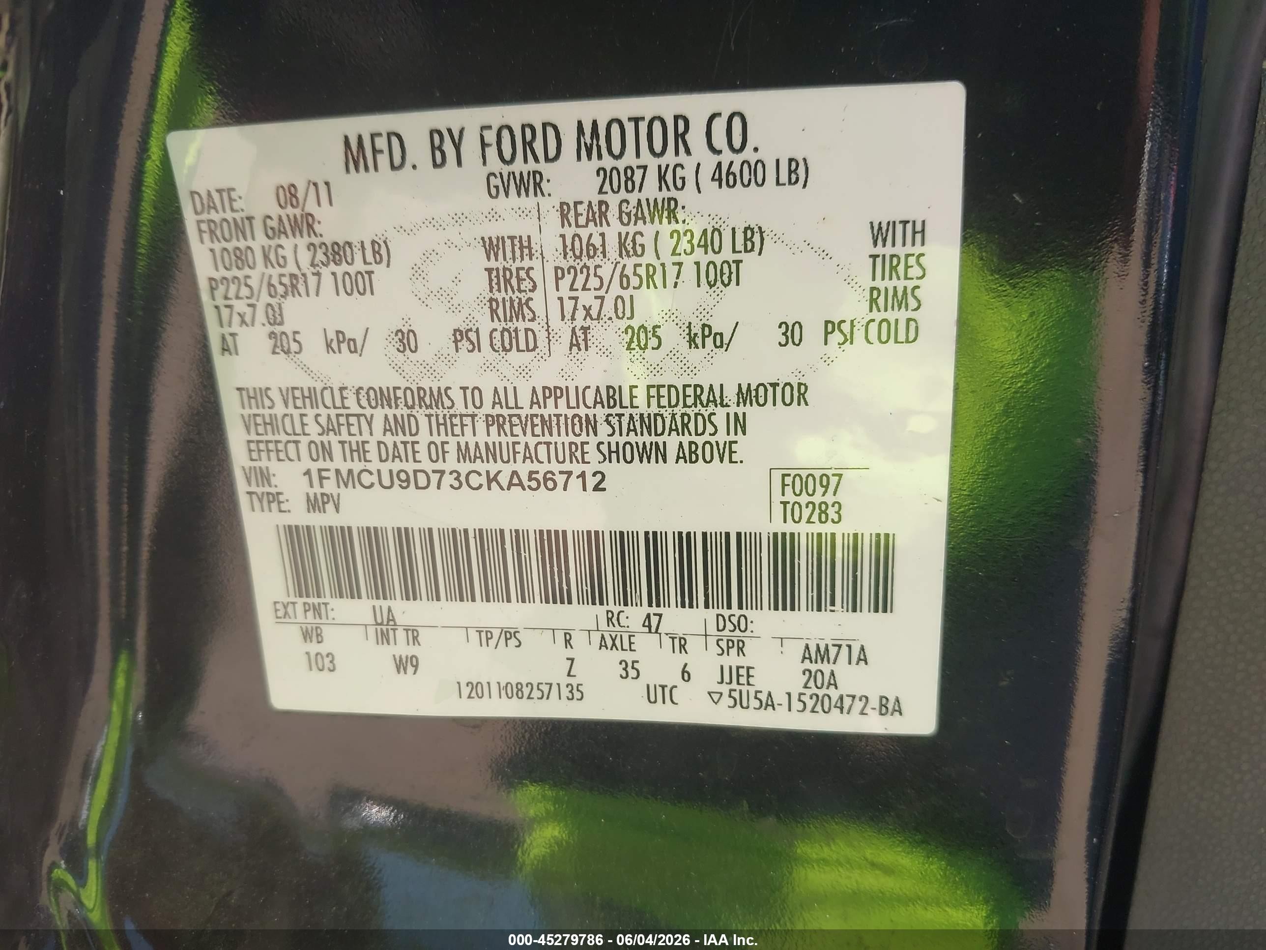 2012 Ford Escape Xlt Black vin: 1FMCU9D73CKA56712