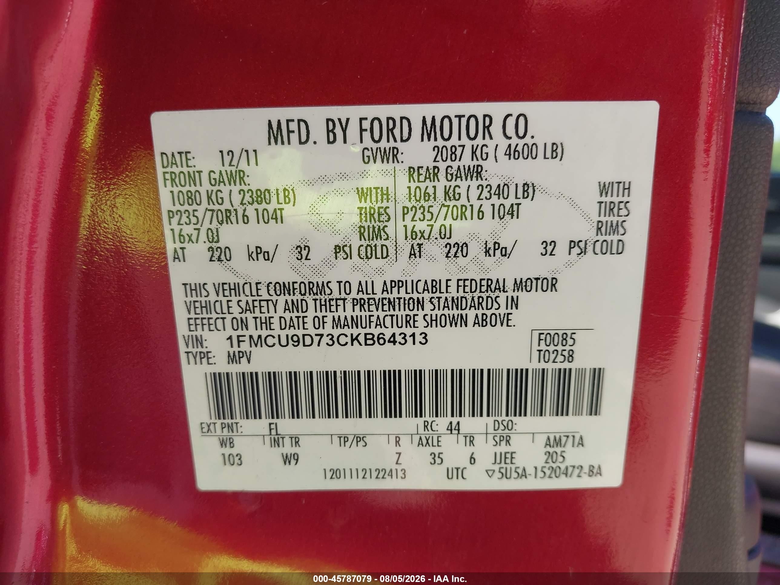 2012 Ford Escape Xlt Red vin: 1FMCU9D73CKB64313