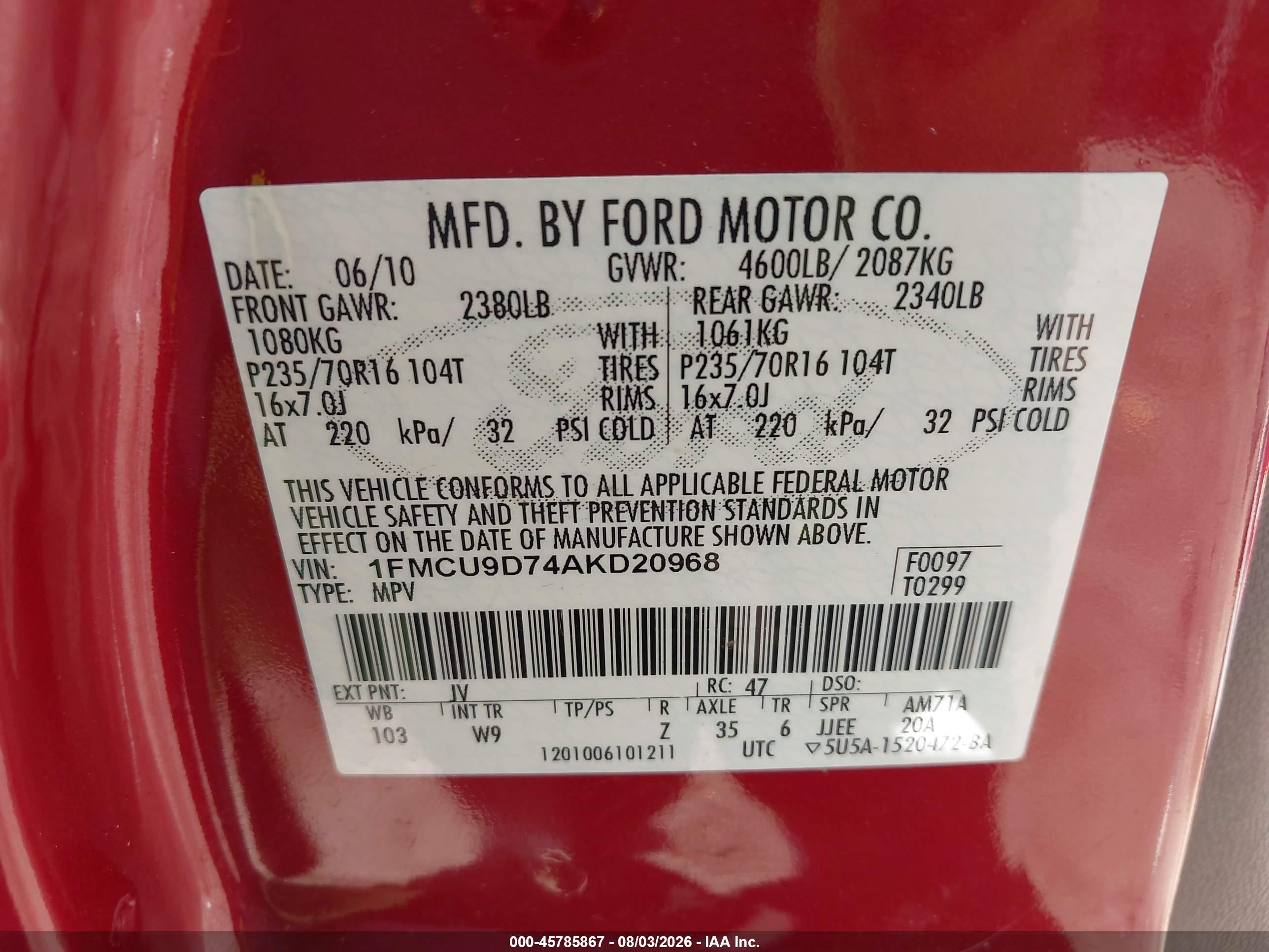2010 Ford Escape Xlt Красный vin: 1FMCU9D74AKD20968