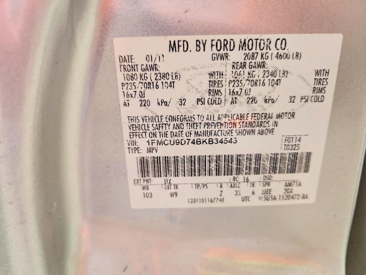 2011 Ford Escape Xlt Silver vin: 1FMCU9D74BKB34543
