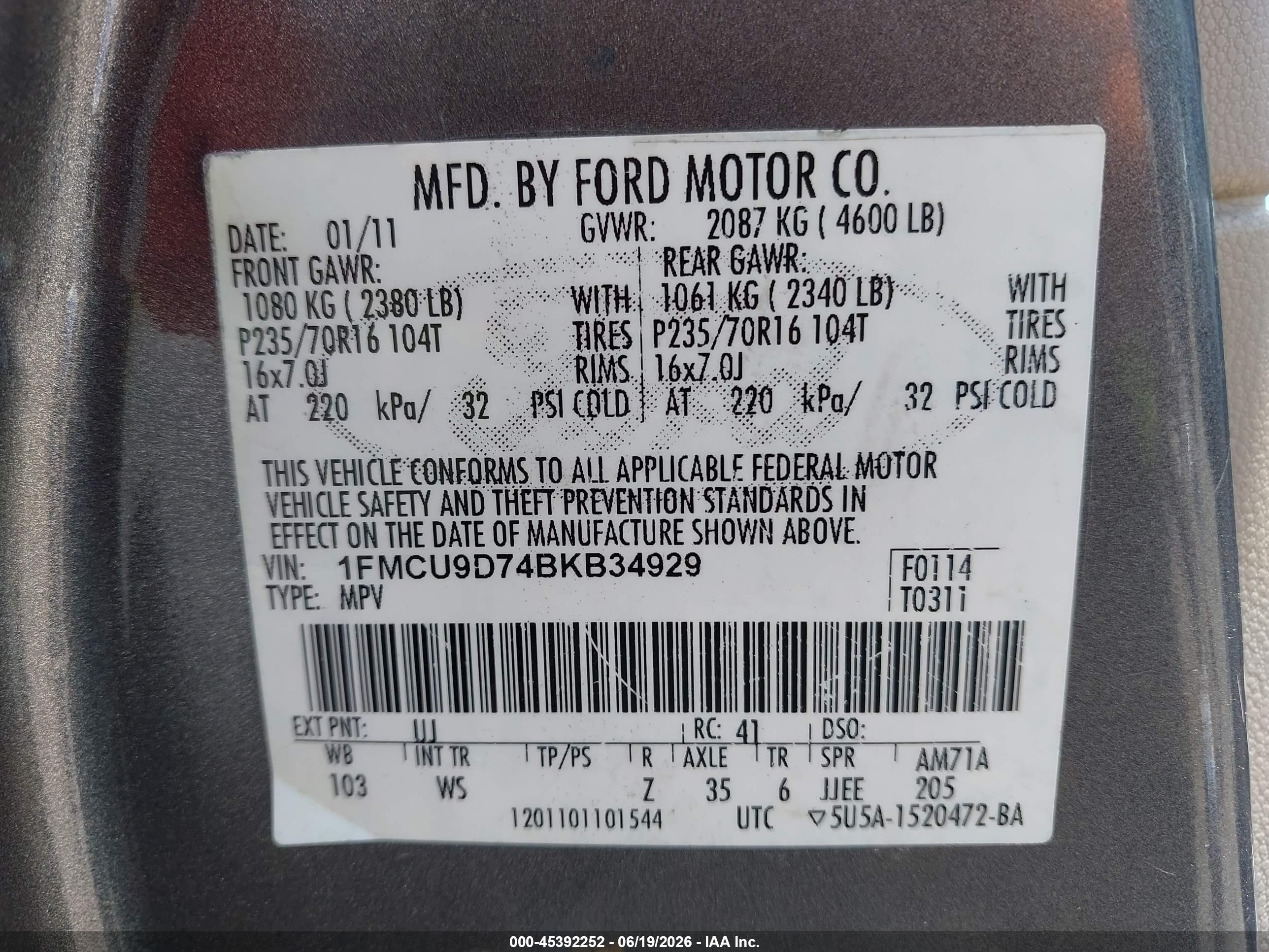 2011 Ford Escape Xlt Gray vin: 1FMCU9D74BKB34929