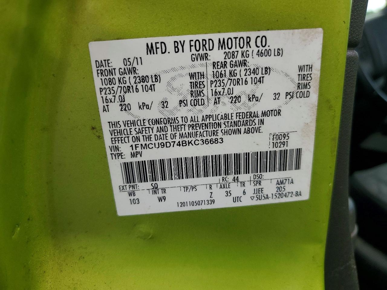 2011 Ford Escape Xlt Green vin: 1FMCU9D74BKC36683
