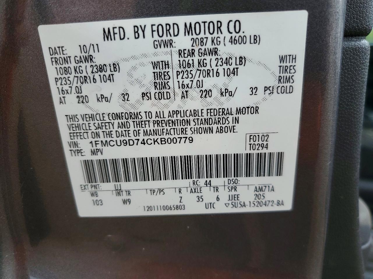 2012 Ford Escape Xlt Gray vin: 1FMCU9D74CKB00779