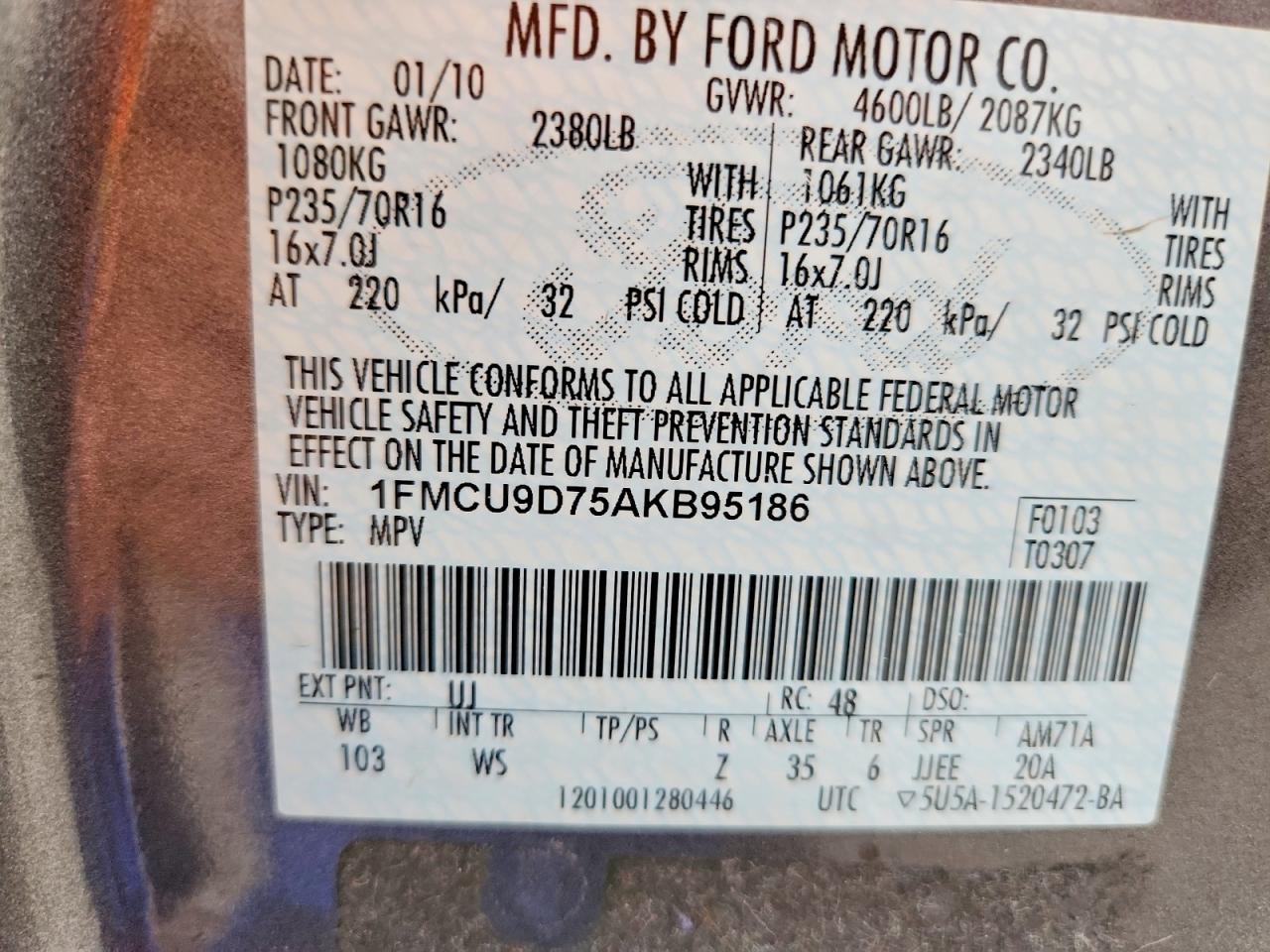 2010 Ford Escape Xlt Gray vin: 1FMCU9D75AKB95186