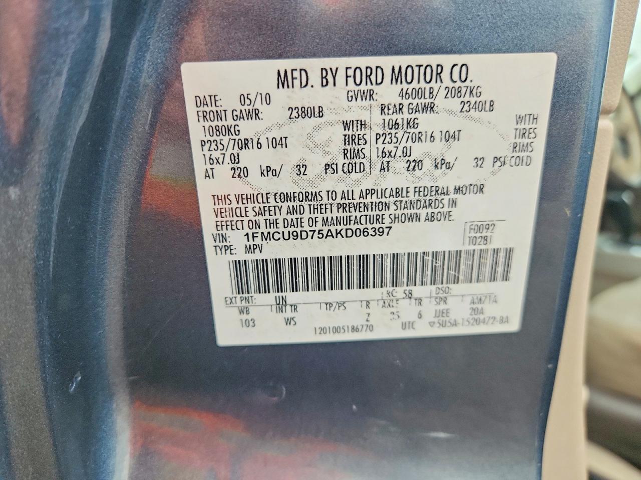 2010 Ford Escape Xlt Blue vin: 1FMCU9D75AKD06397