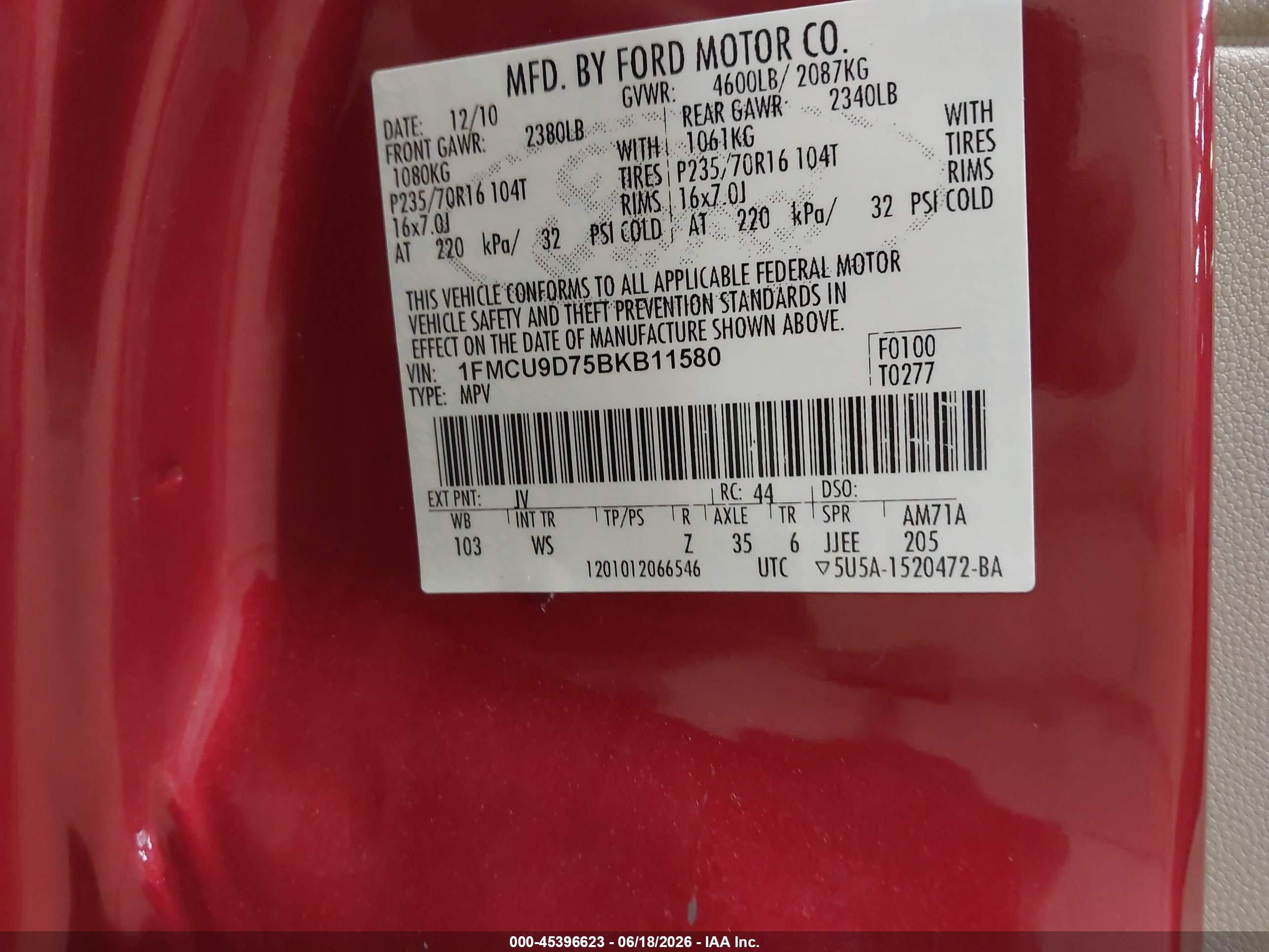 2011 Ford Escape Xlt Burgundy vin: 1FMCU9D75BKB11580