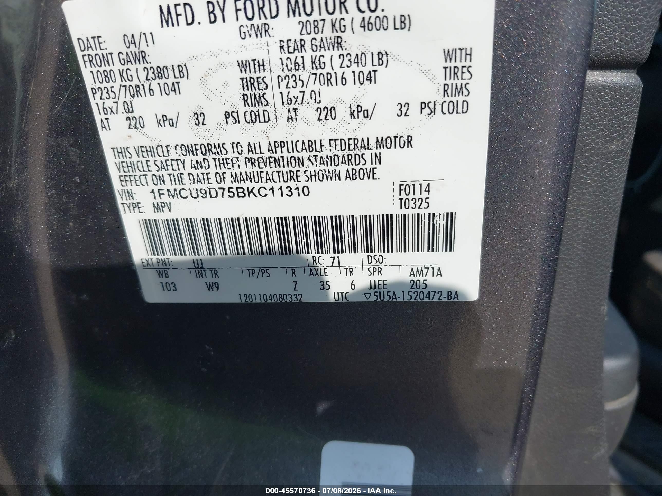 2011 Ford Escape Xlt Gray vin: 1FMCU9D75BKC11310