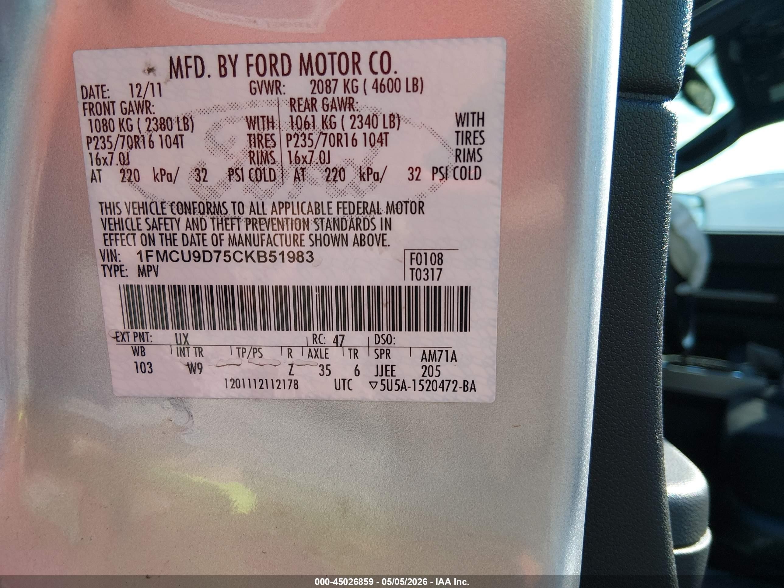 2012 Ford Escape Xlt Gray vin: 1FMCU9D75CKB51983