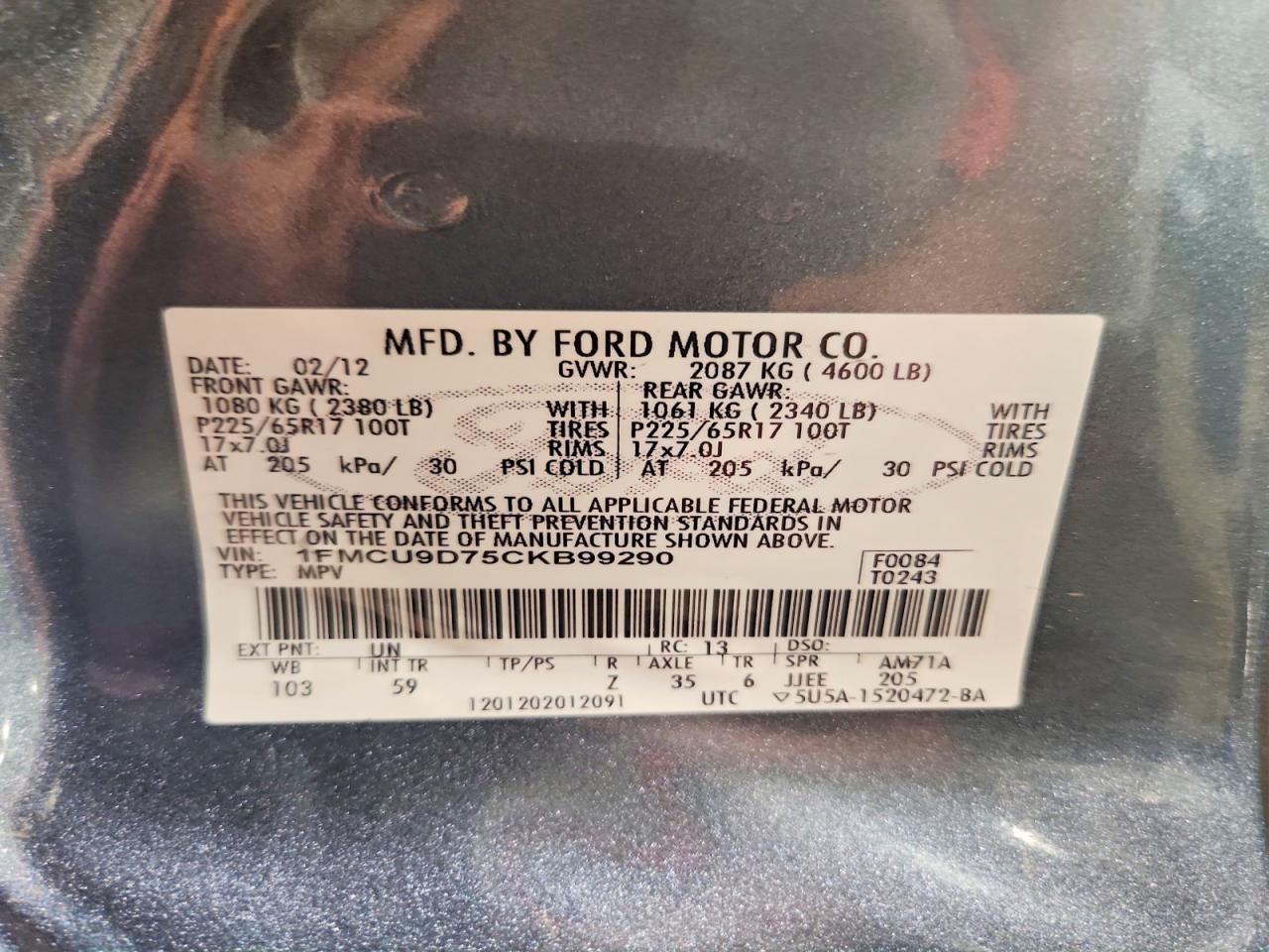2012 Ford Escape Xlt Gray vin: 1FMCU9D75CKB99290