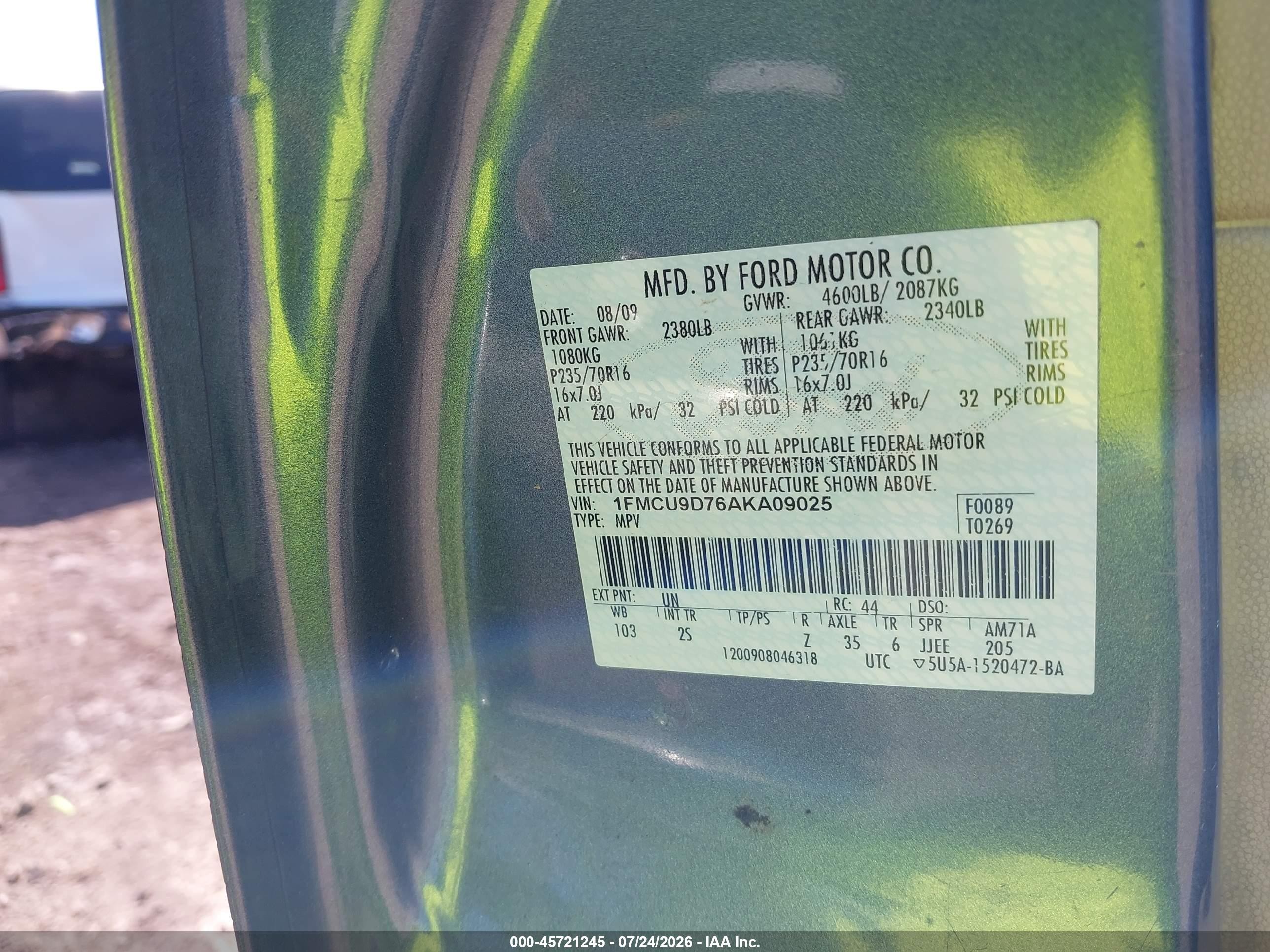 2010 Ford Escape Xlt Blue vin: 1FMCU9D76AKA09025