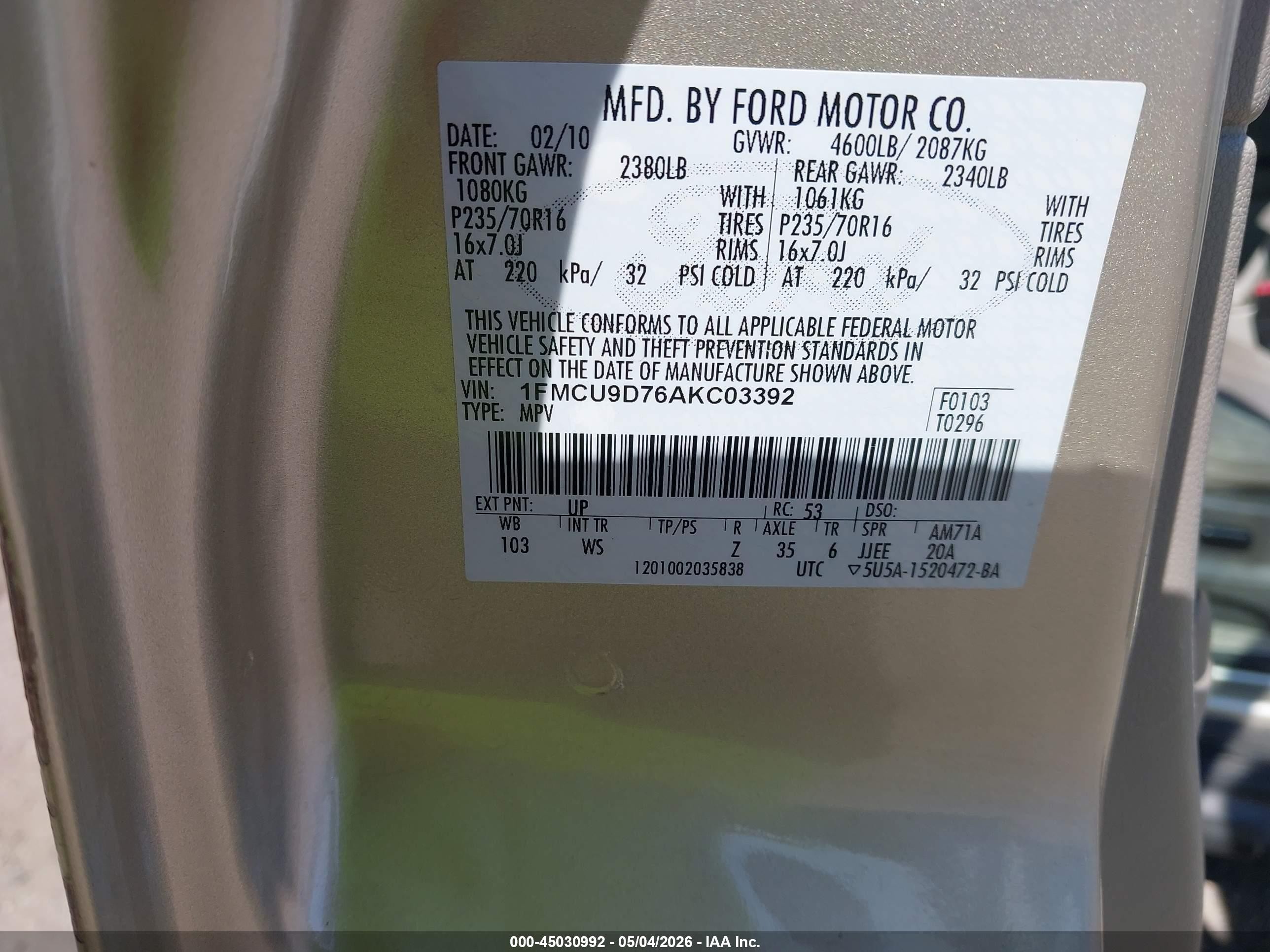 2010 Ford Escape Xlt Silver vin: 1FMCU9D76AKC03392