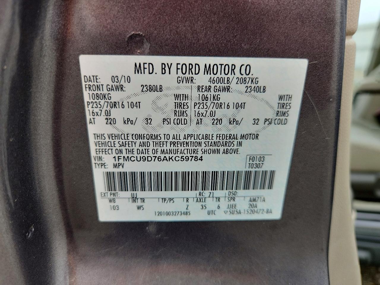 2010 Ford Escape Xlt Gray vin: 1FMCU9D76AKC59784
