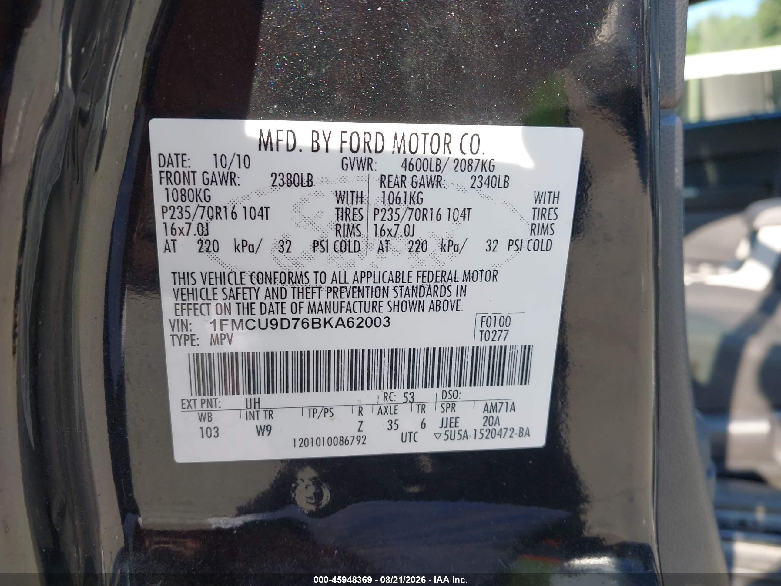 2011 Ford Escape Xlt Черный vin: 1FMCU9D76BKA62003