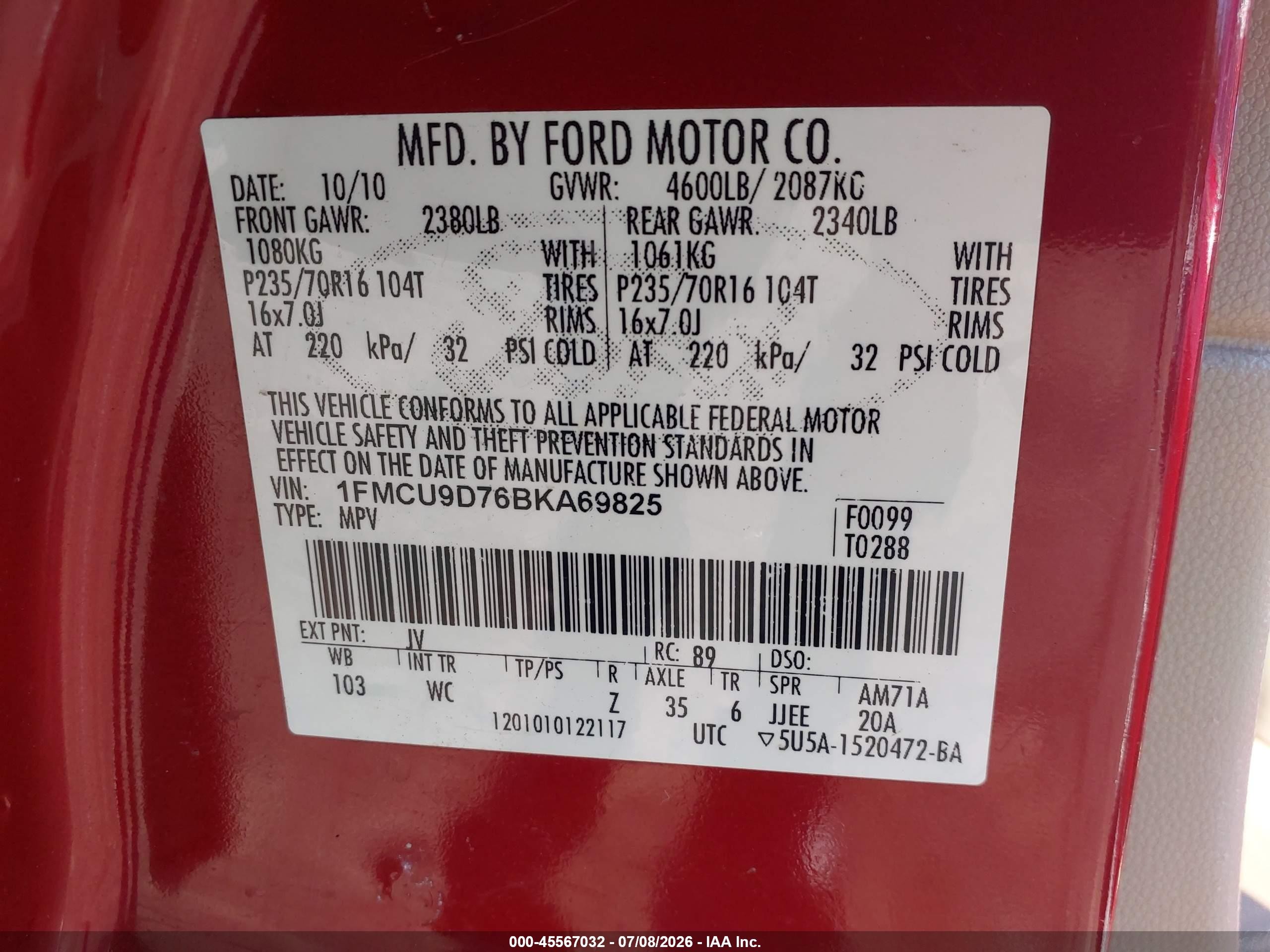 2011 Ford Escape Xlt Red vin: 1FMCU9D76BKA69825