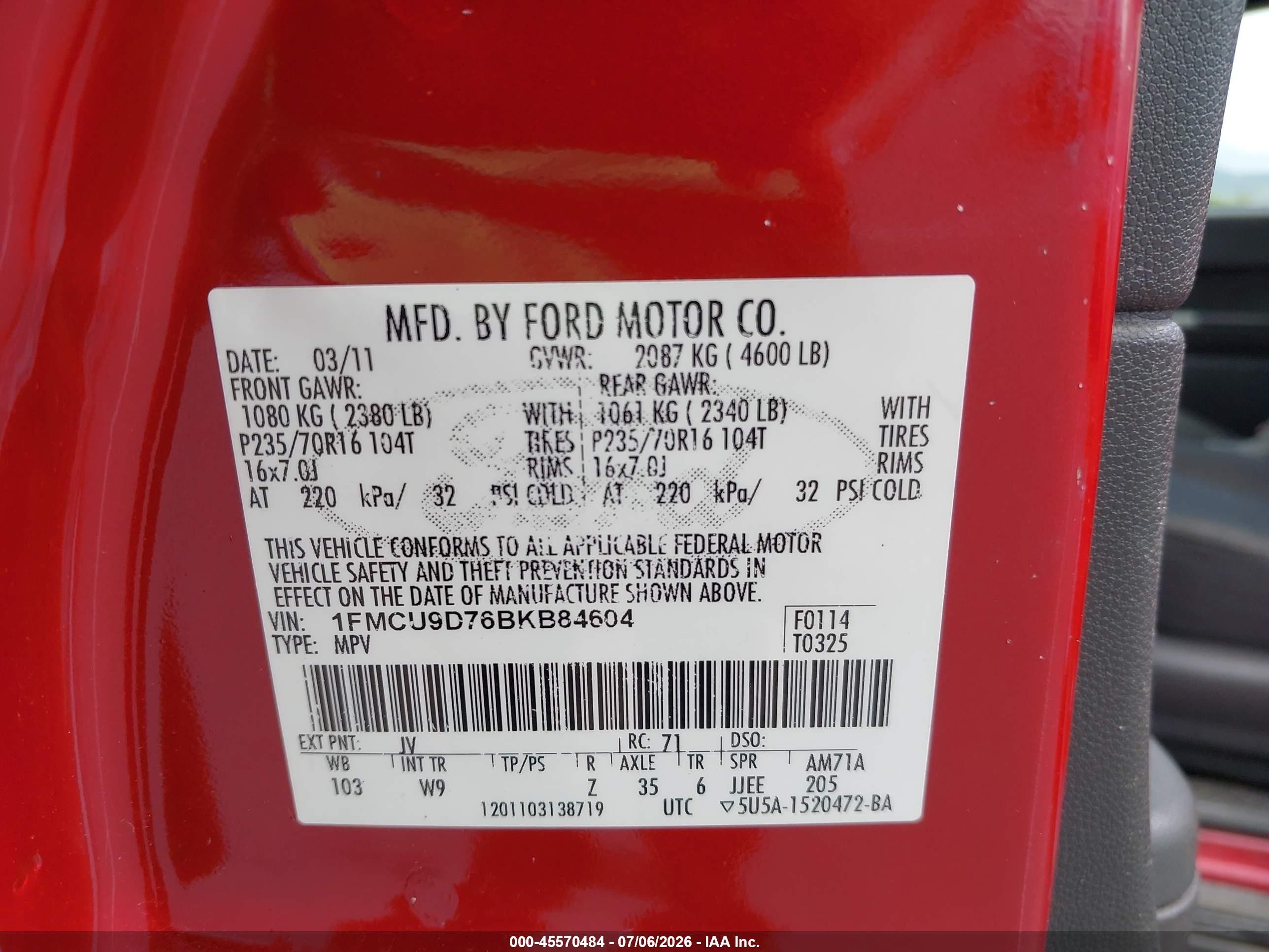 2011 Ford Escape Xlt Red vin: 1FMCU9D76BKB84604