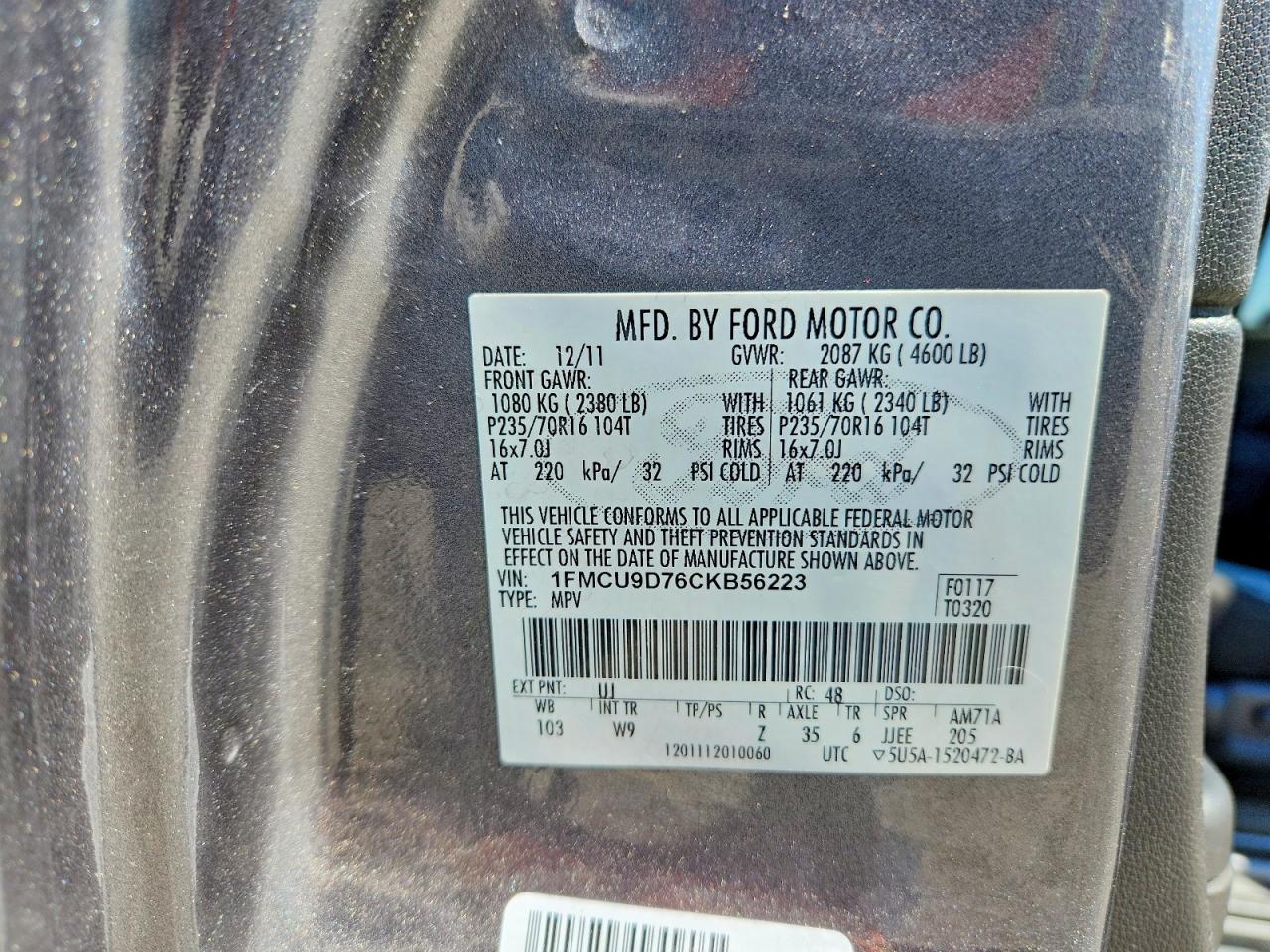 2012 Ford Escape Xlt Gray vin: 1FMCU9D76CKB56223