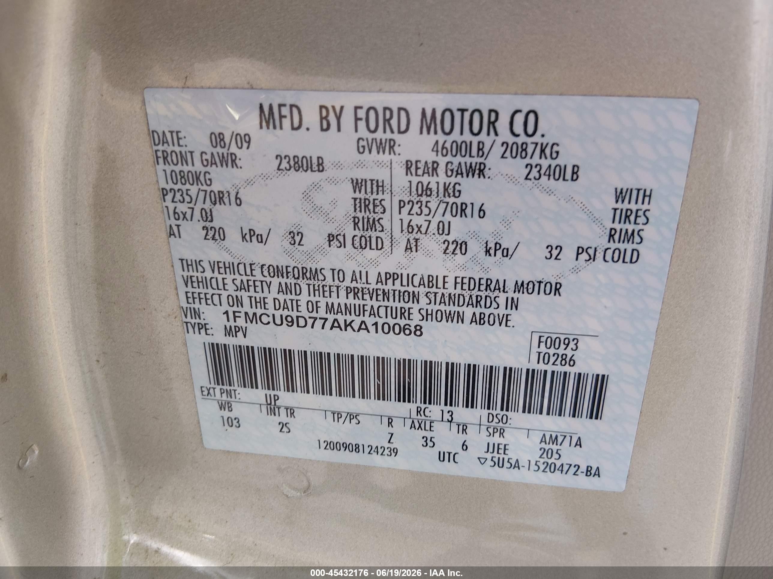 2010 Ford Escape Xlt Beige vin: 1FMCU9D77AKA10068