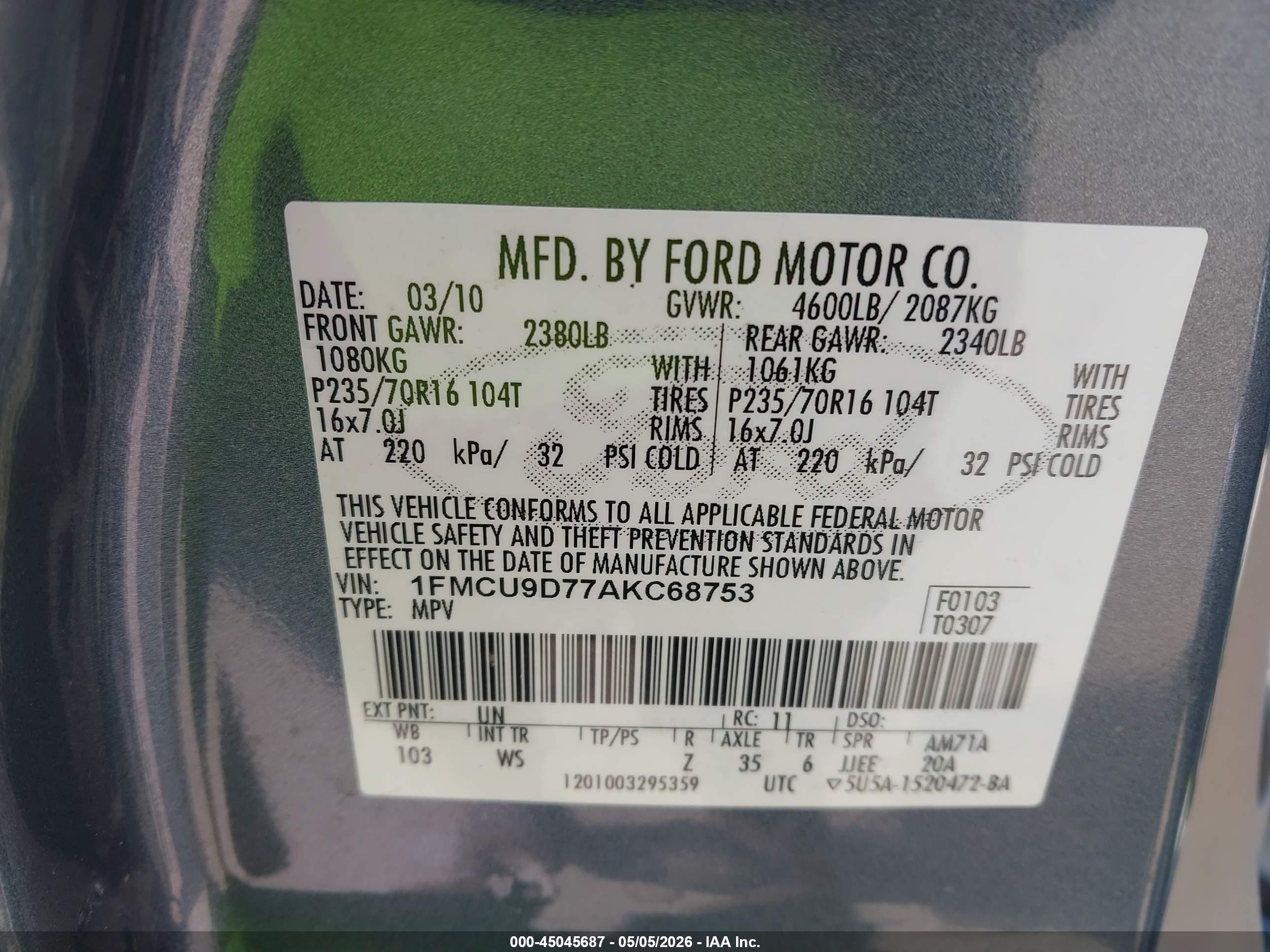 2010 Ford Escape Xlt Бирюзовый vin: 1FMCU9D77AKC68753