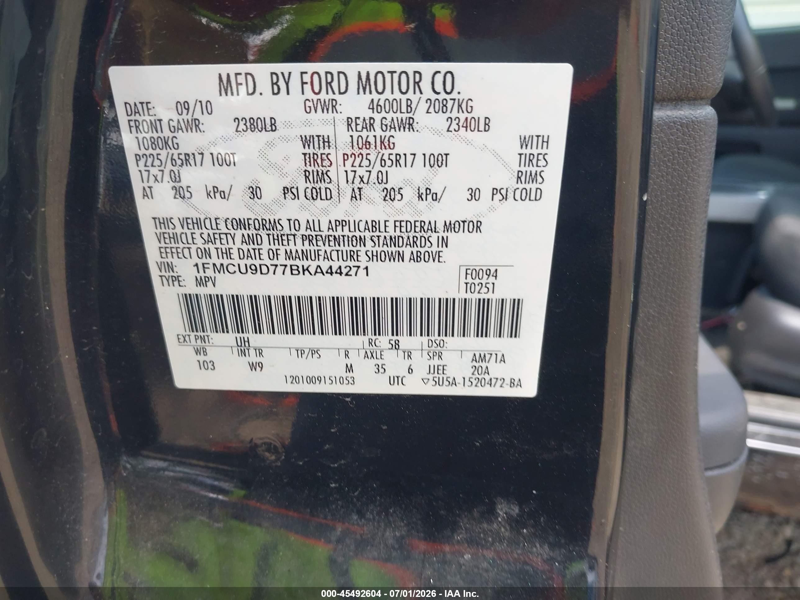 2011 Ford Escape Xlt Black vin: 1FMCU9D77BKA44271