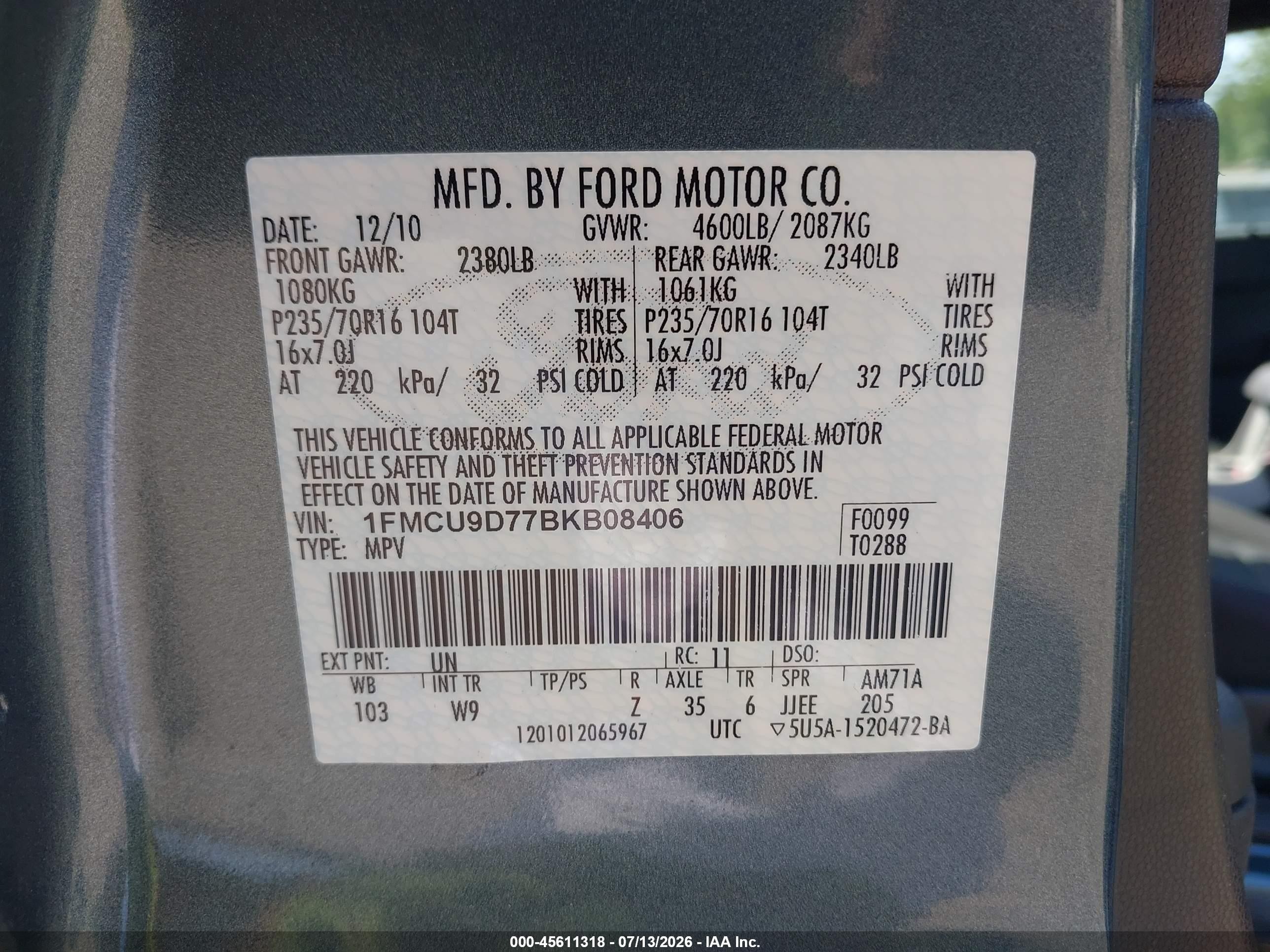 2011 Ford Escape Xlt Синий vin: 1FMCU9D77BKB08406