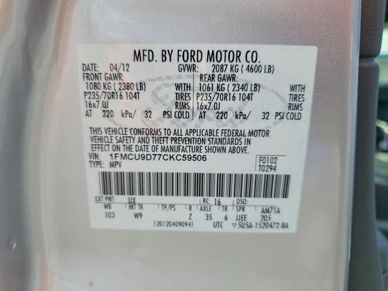 2012 Ford Escape Xlt Silver vin: 1FMCU9D77CKC59506