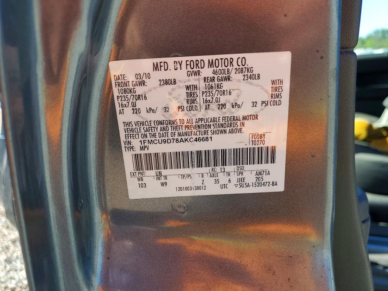 2010 Ford Escape Xlt Blue vin: 1FMCU9D78AKC46681