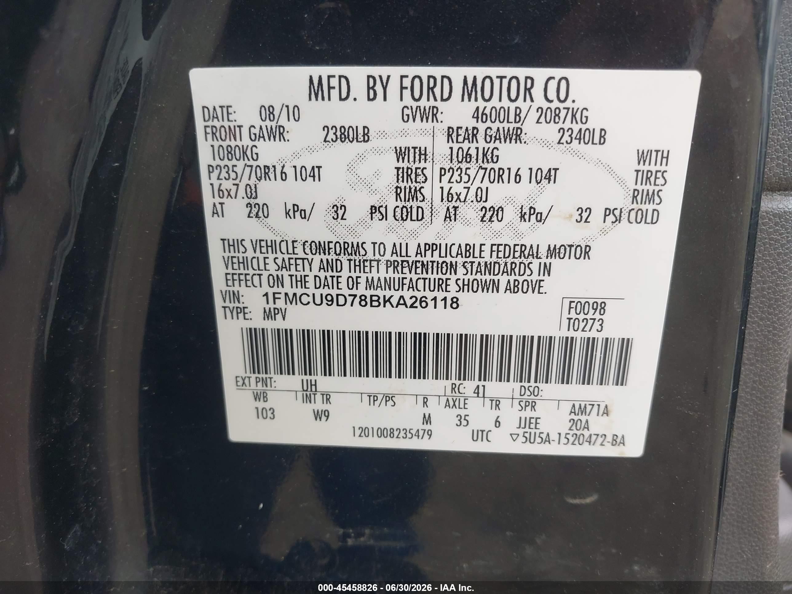 2011 Ford Escape Xlt Черный vin: 1FMCU9D78BKA26118