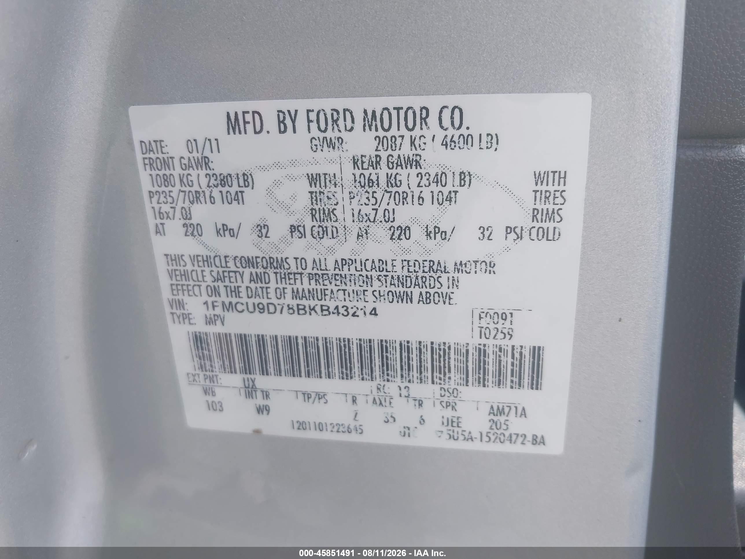 2011 Ford Escape Xlt Серебряный vin: 1FMCU9D78BKB43214