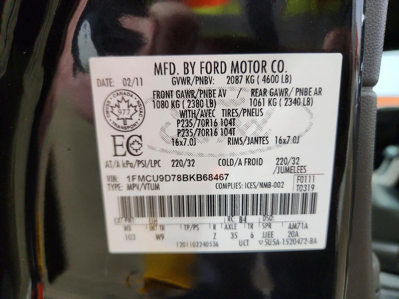 2011 Ford Escape Xlt Black vin: 1FMCU9D78BKB68467