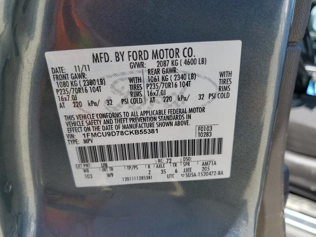 2012 Ford Escape Blue vin: 1FMCU9D78CKB55381