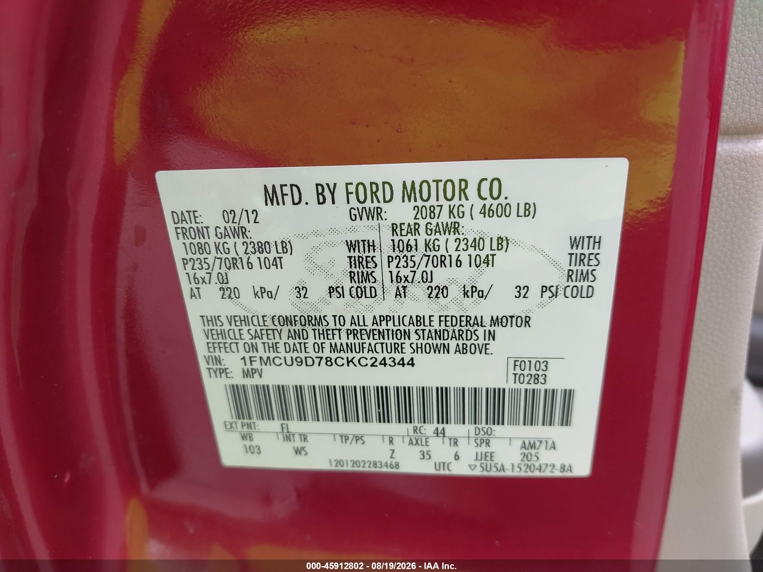 2012 Ford Escape Xlt Maroon vin: 1FMCU9D78CKC24344