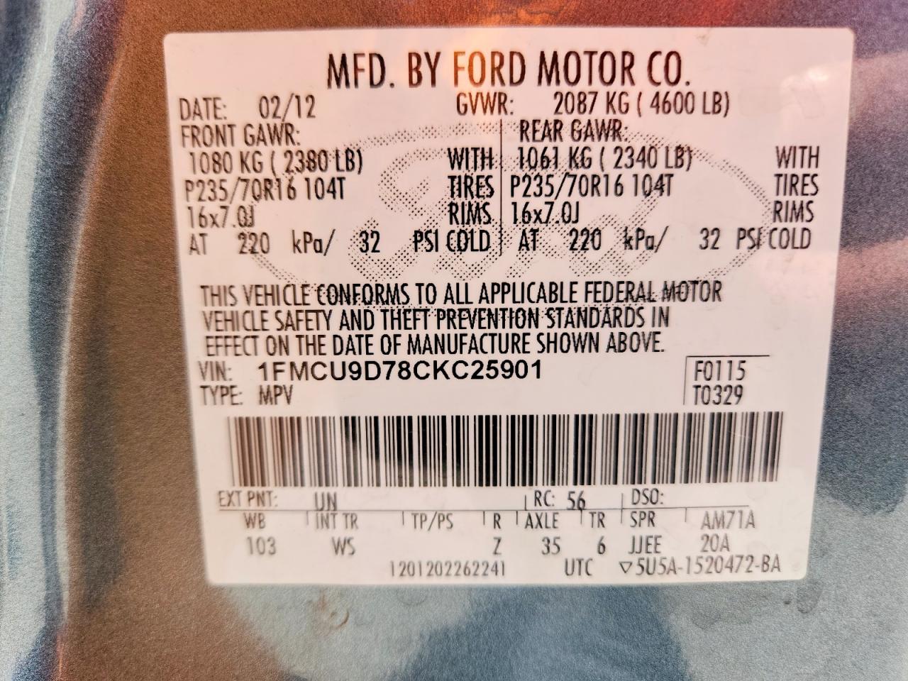 2012 Ford Escape Xlt Teal vin: 1FMCU9D78CKC25901