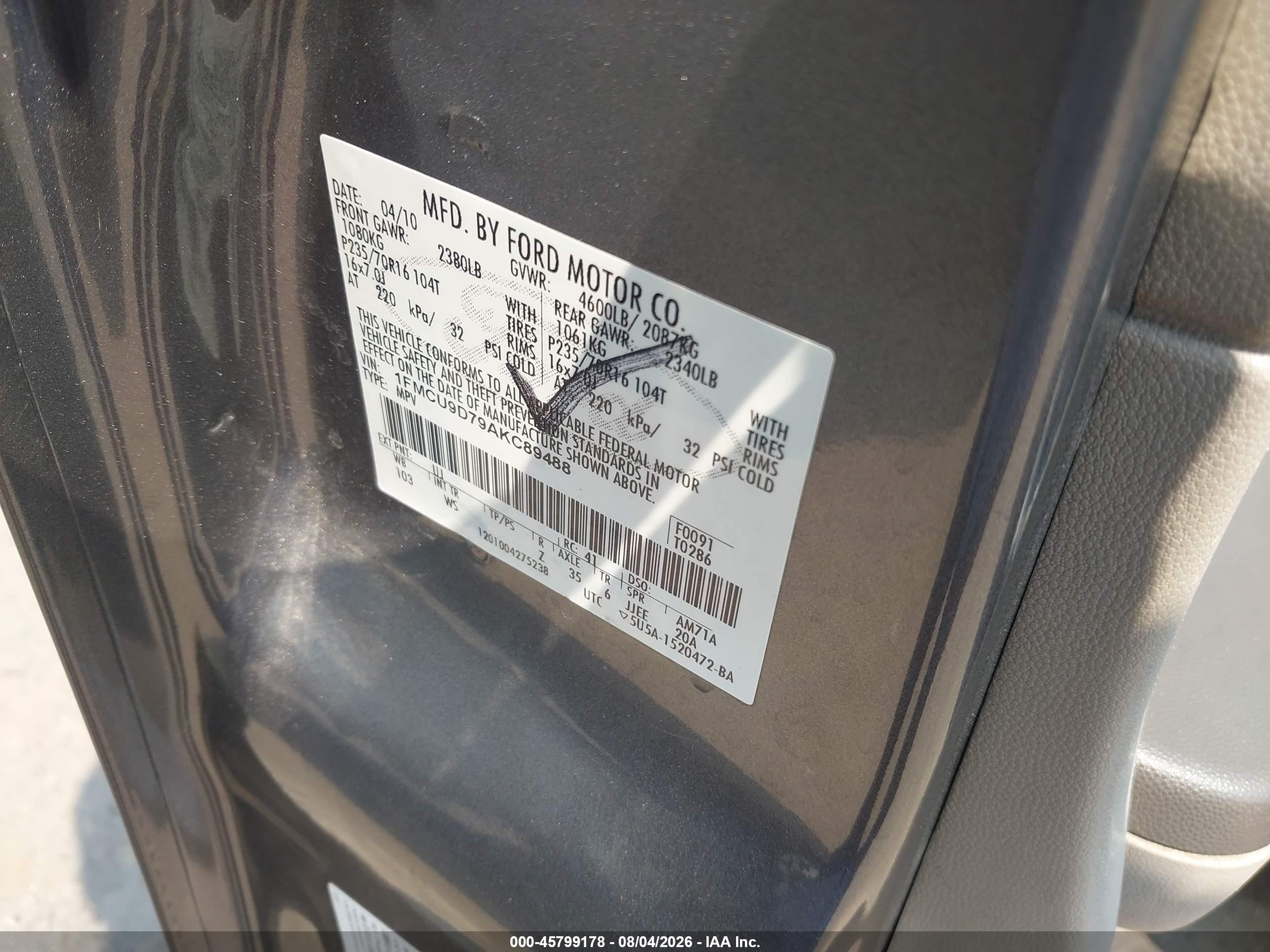 2010 Ford Escape Xlt Gray vin: 1FMCU9D79AKC89488