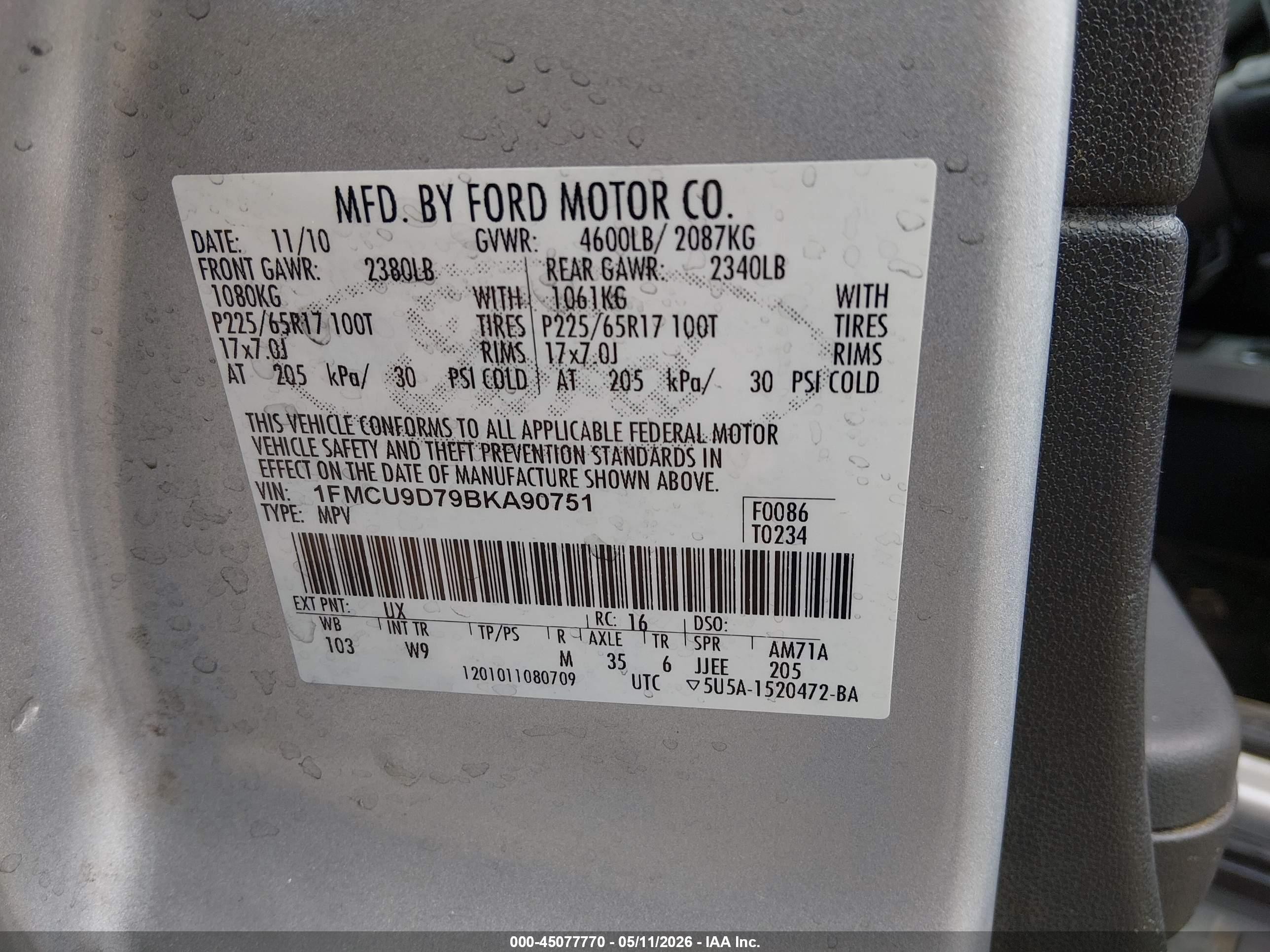 2011 Ford Escape Xlt Silver vin: 1FMCU9D79BKA90751