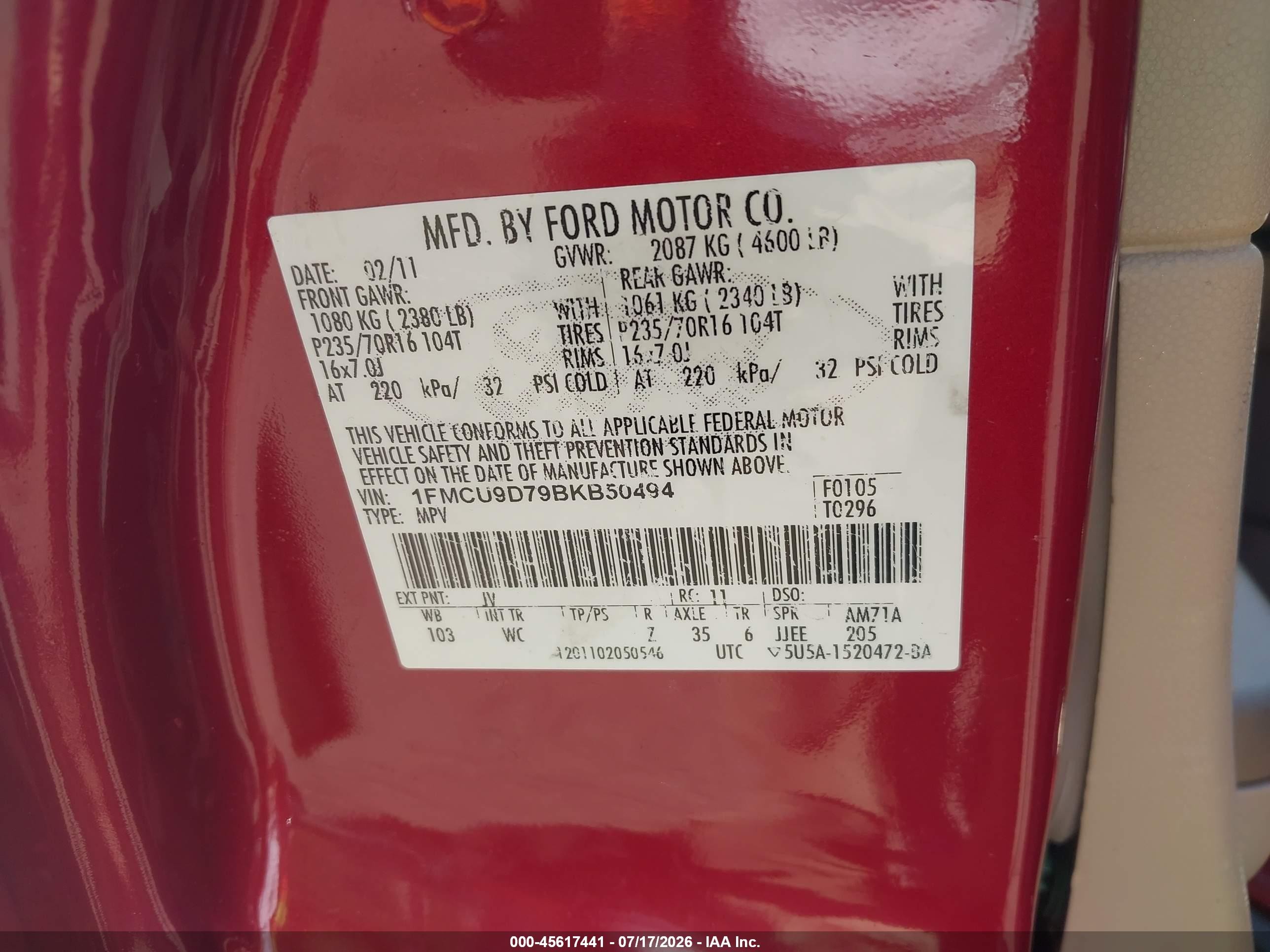 2011 Ford Escape Xlt Red vin: 1FMCU9D79BKB50494