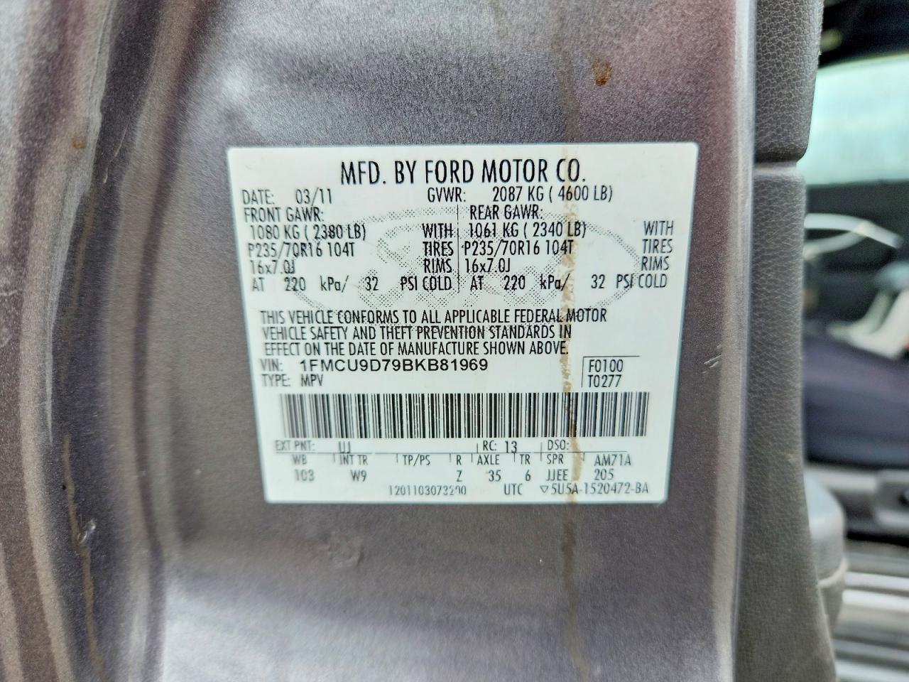 2011 Ford Escape Xlt Gray vin: 1FMCU9D79BKB81969