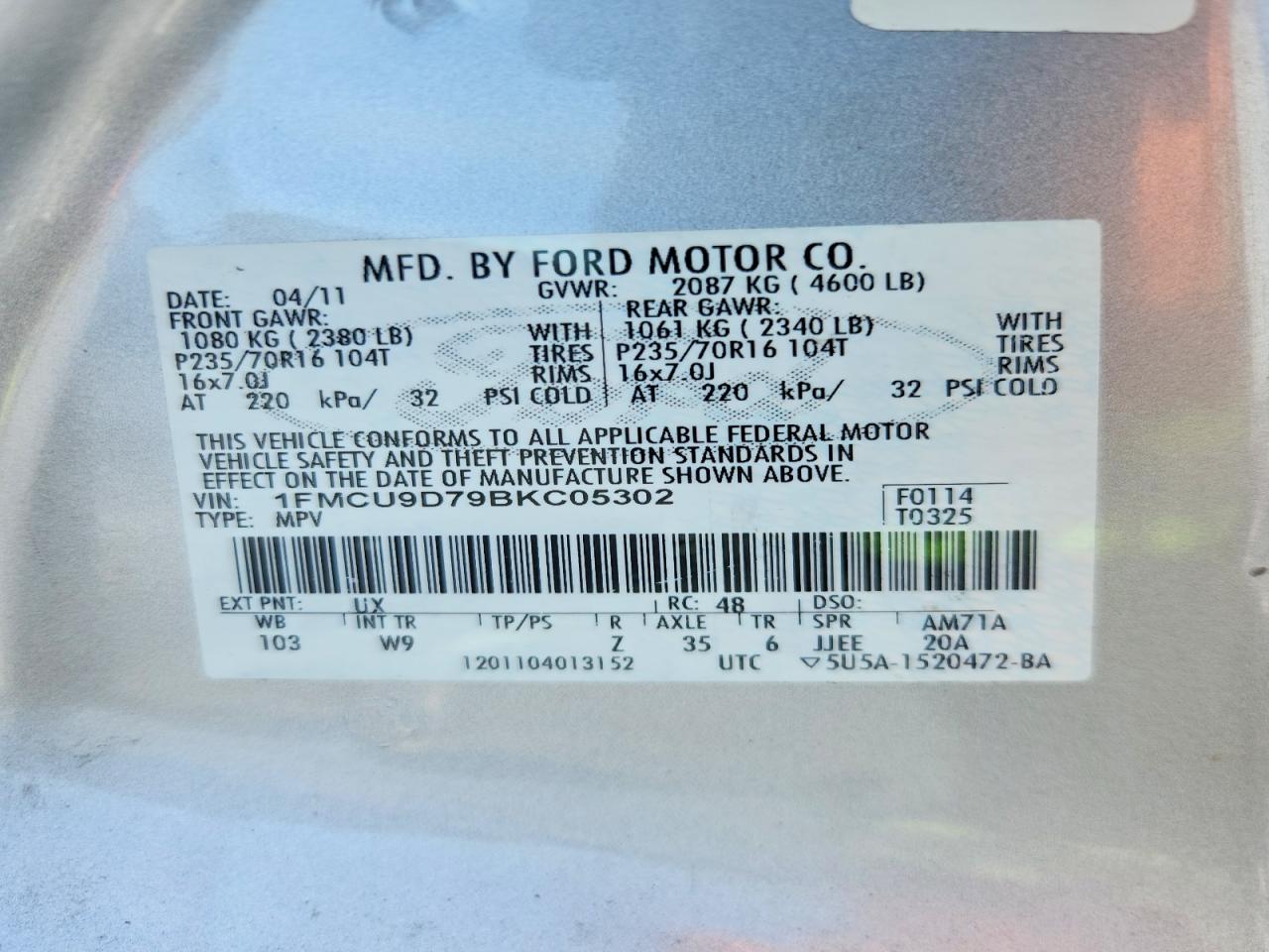 2011 Ford Escape Xlt Silver vin: 1FMCU9D79BKC05302