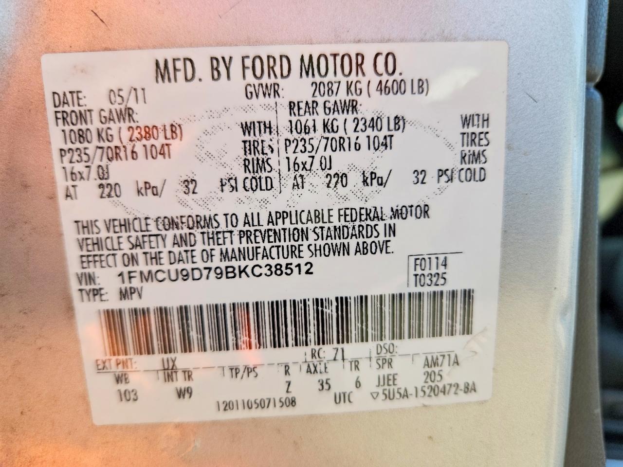 2011 Ford Escape Xlt Silver vin: 1FMCU9D79BKC38512