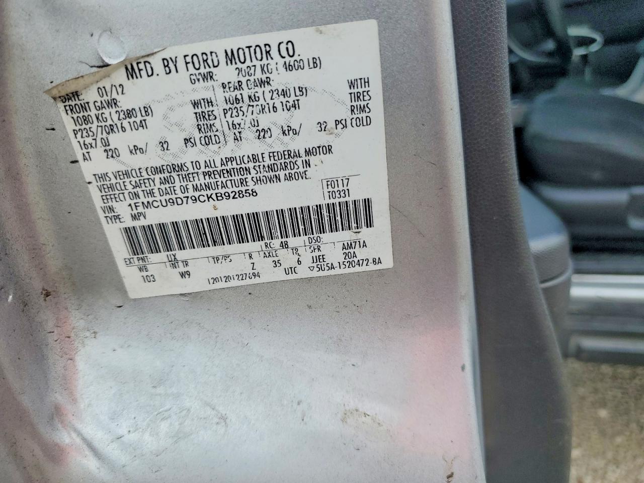 2012 Ford Escape Xlt Silver vin: 1FMCU9D79CKB92858